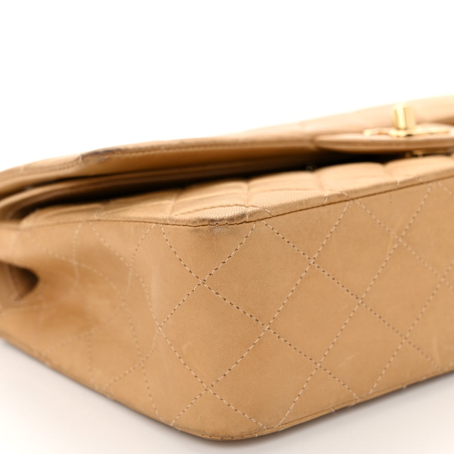 Lambskin Quilted Medium Double Flap Beige