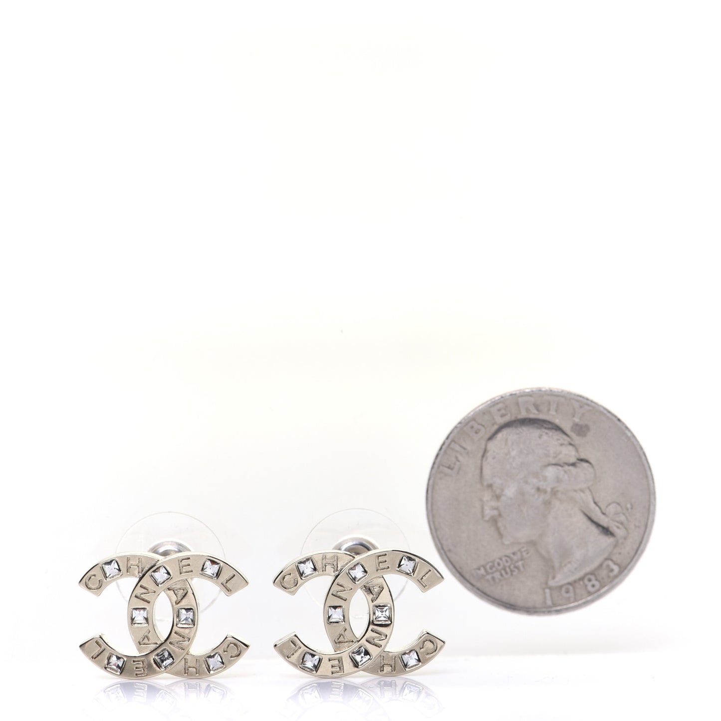 Crystal Metal CC Paris Button Stud Earrings Gold