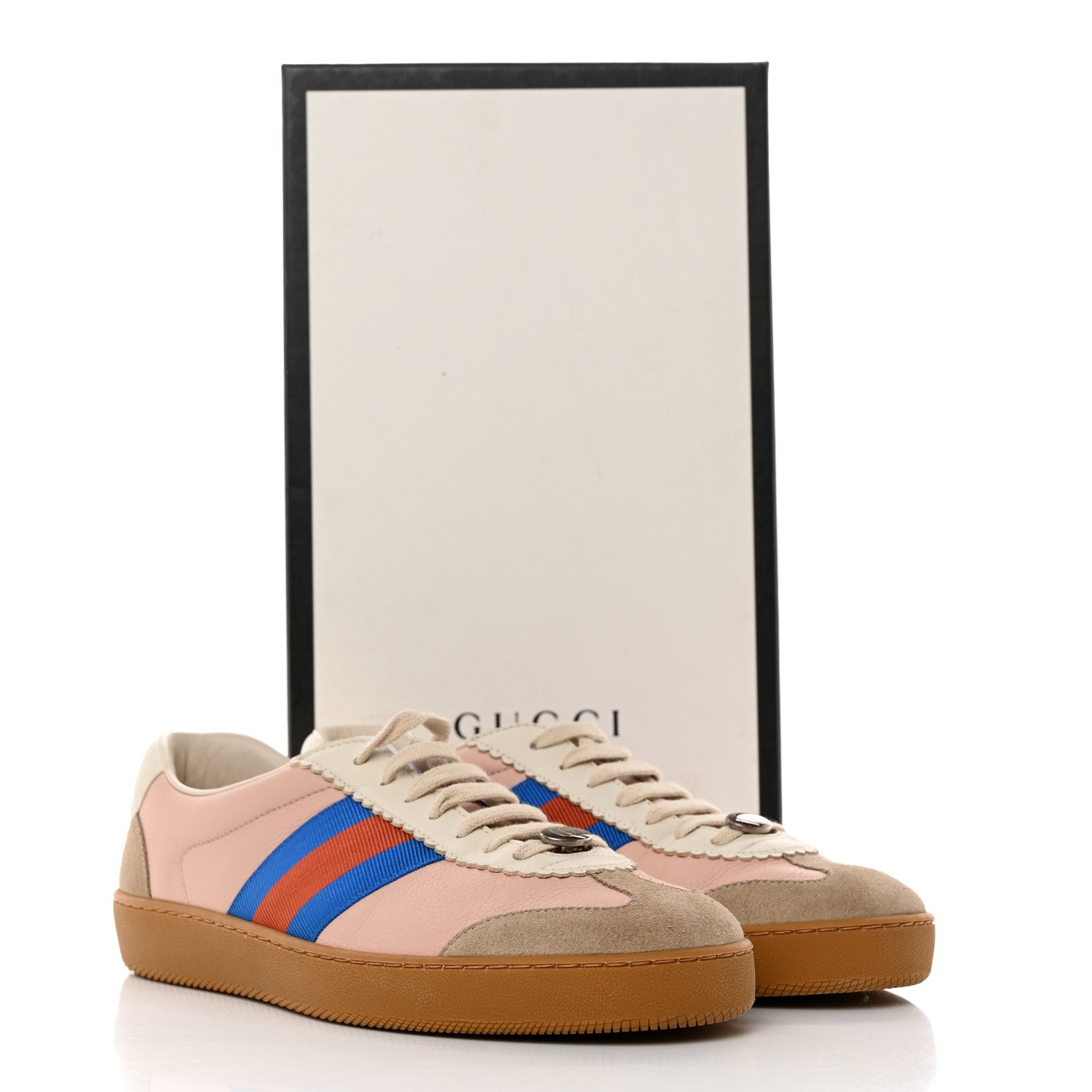 Gucci Calfskin Suede Web Mens G74 Sneakers 8.5 Oatmeal Soft Rose 9 of 9