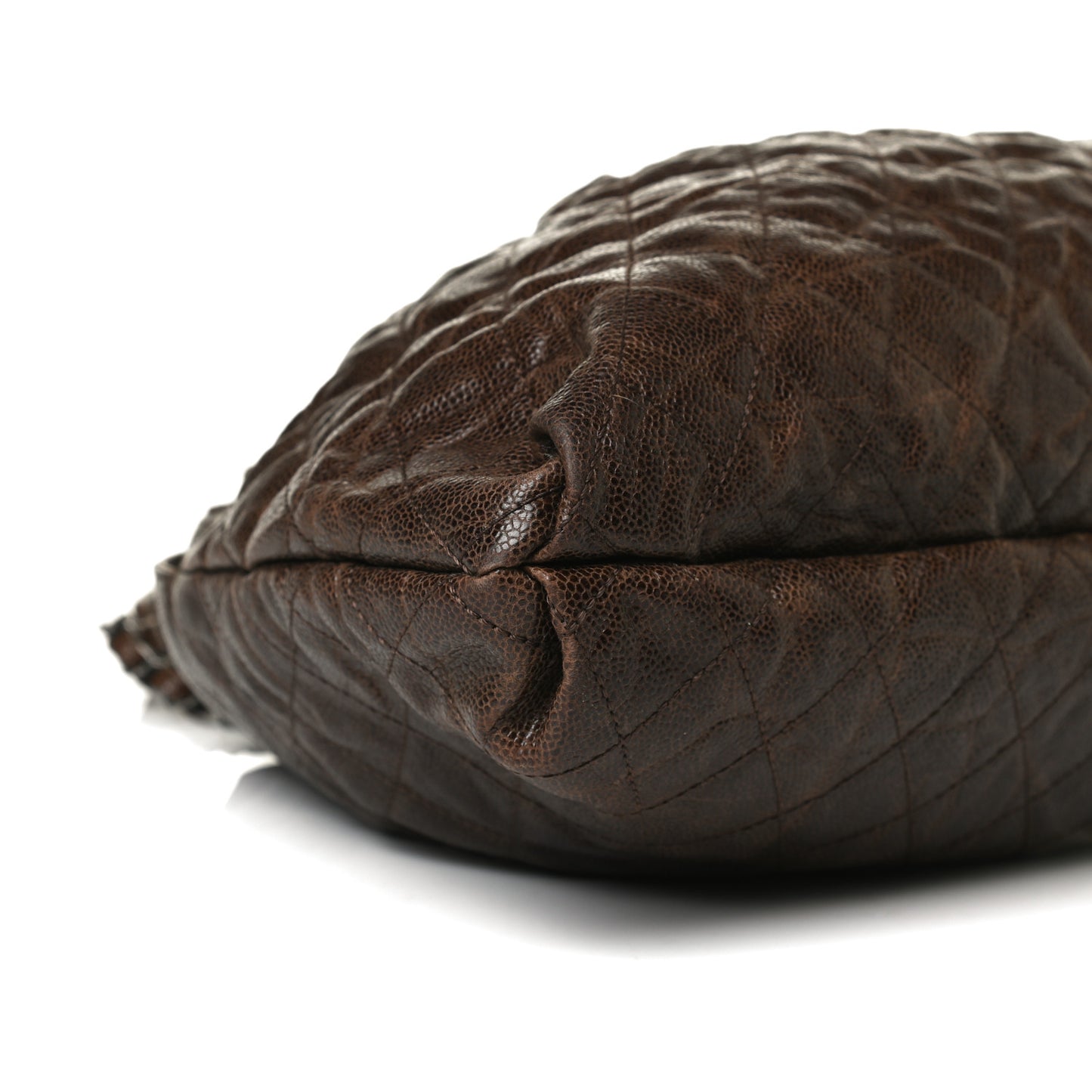 Distressed Glazed Caviar Quilted Medium Elastic Tote Brown