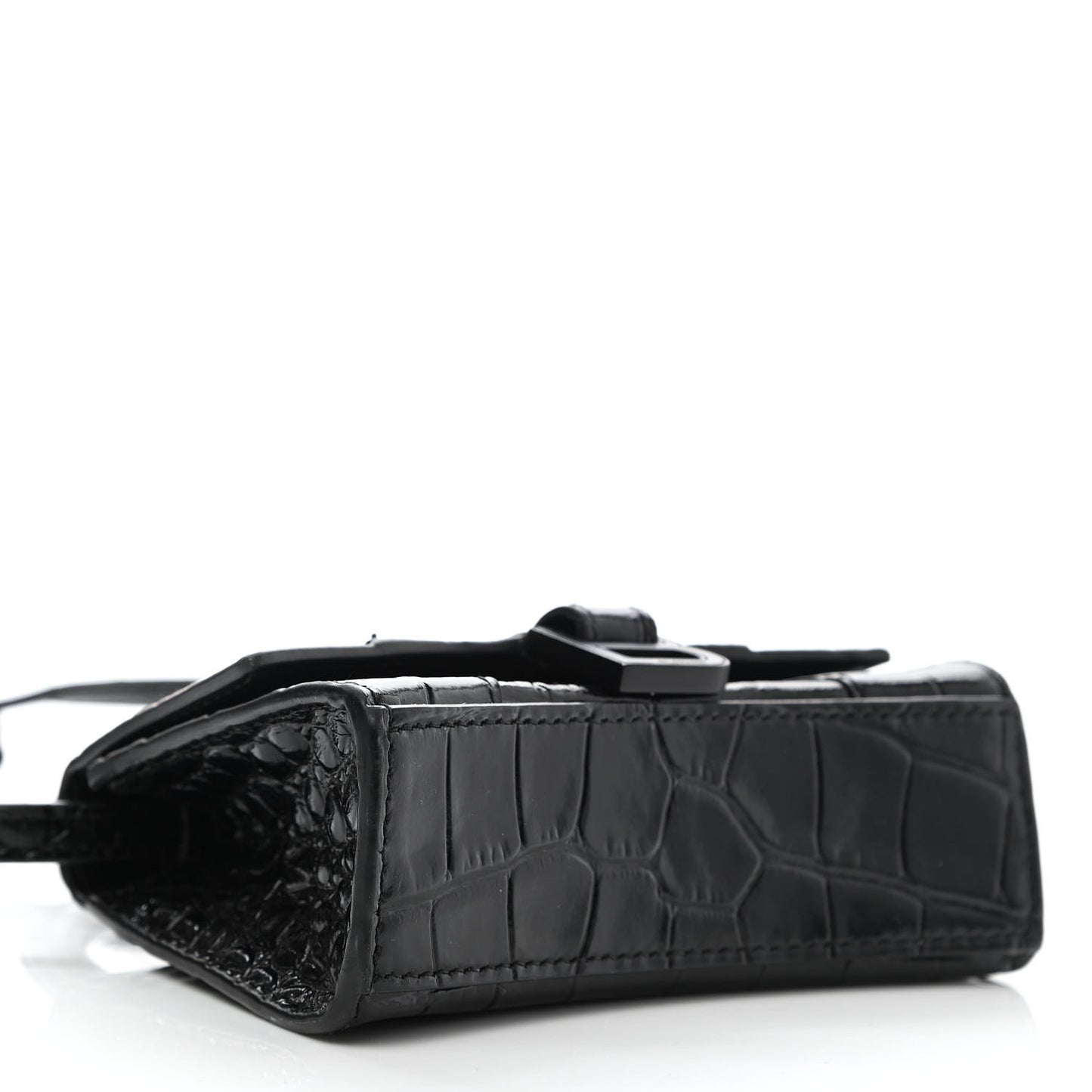Shiny Calfskin Monochrome Crocodile Embossed Hourglass Top Handle Bag Mini Black