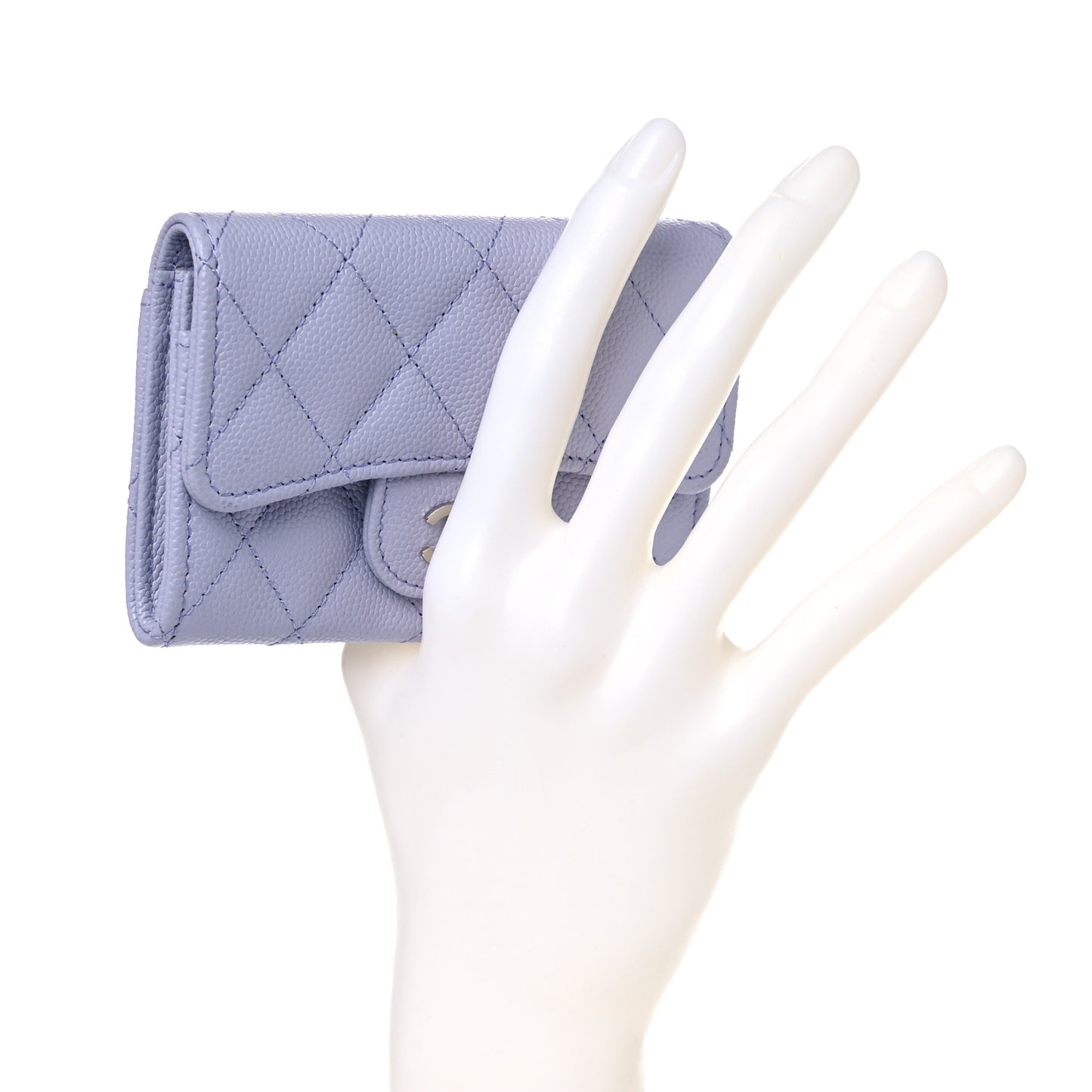 Caviar Quilted Flap Card Holder Wallet Light Purple