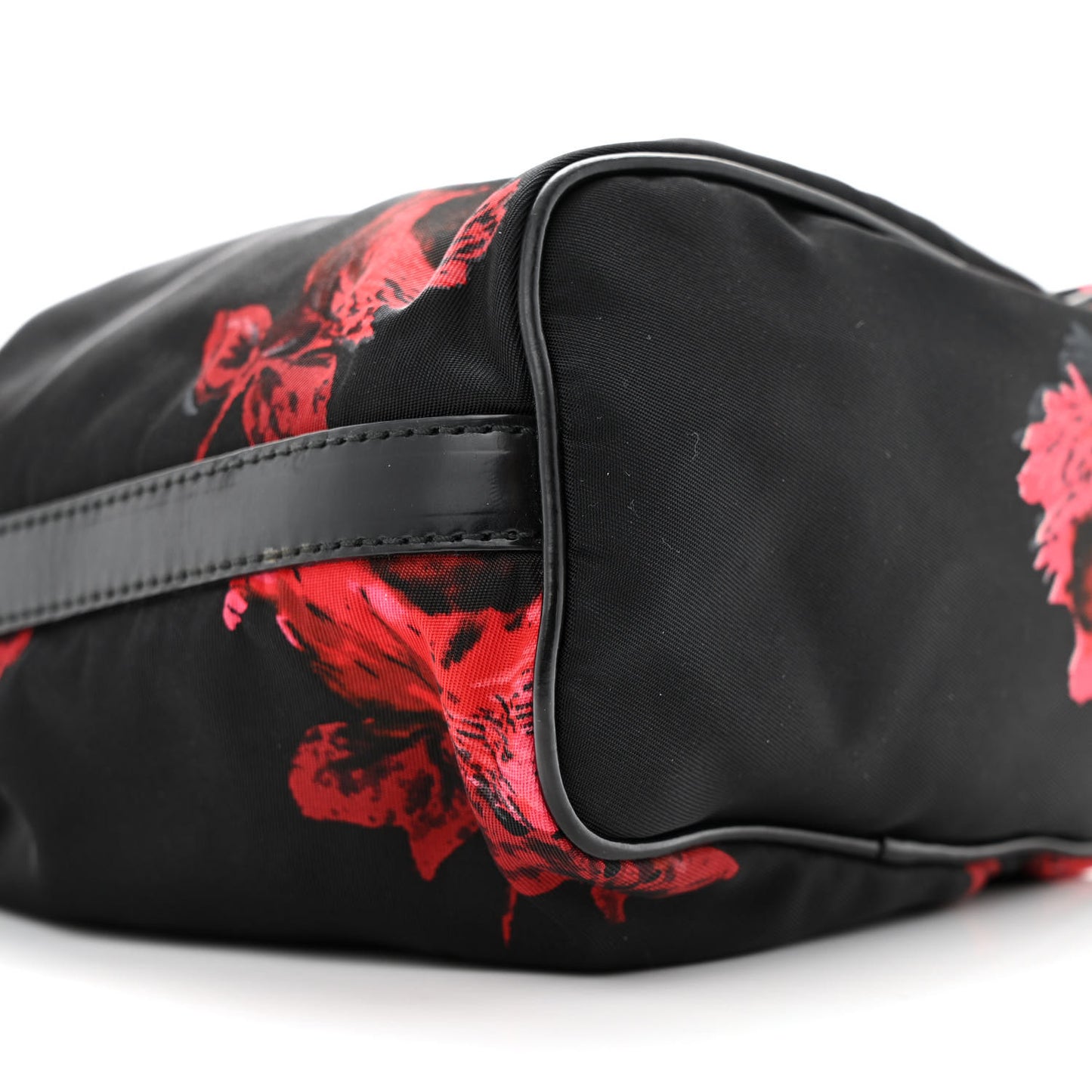 Tessuto Nylon Spazzolato Rose Print Bucket Bag Black Rosso