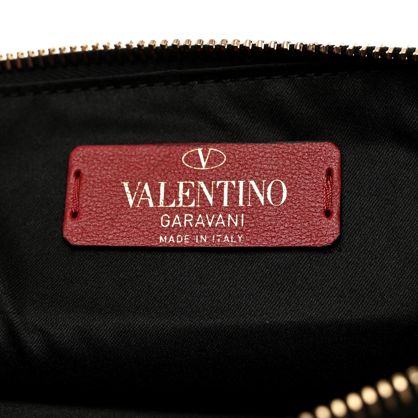 Calfskin VLTN Large Flat Zip Pouch Black