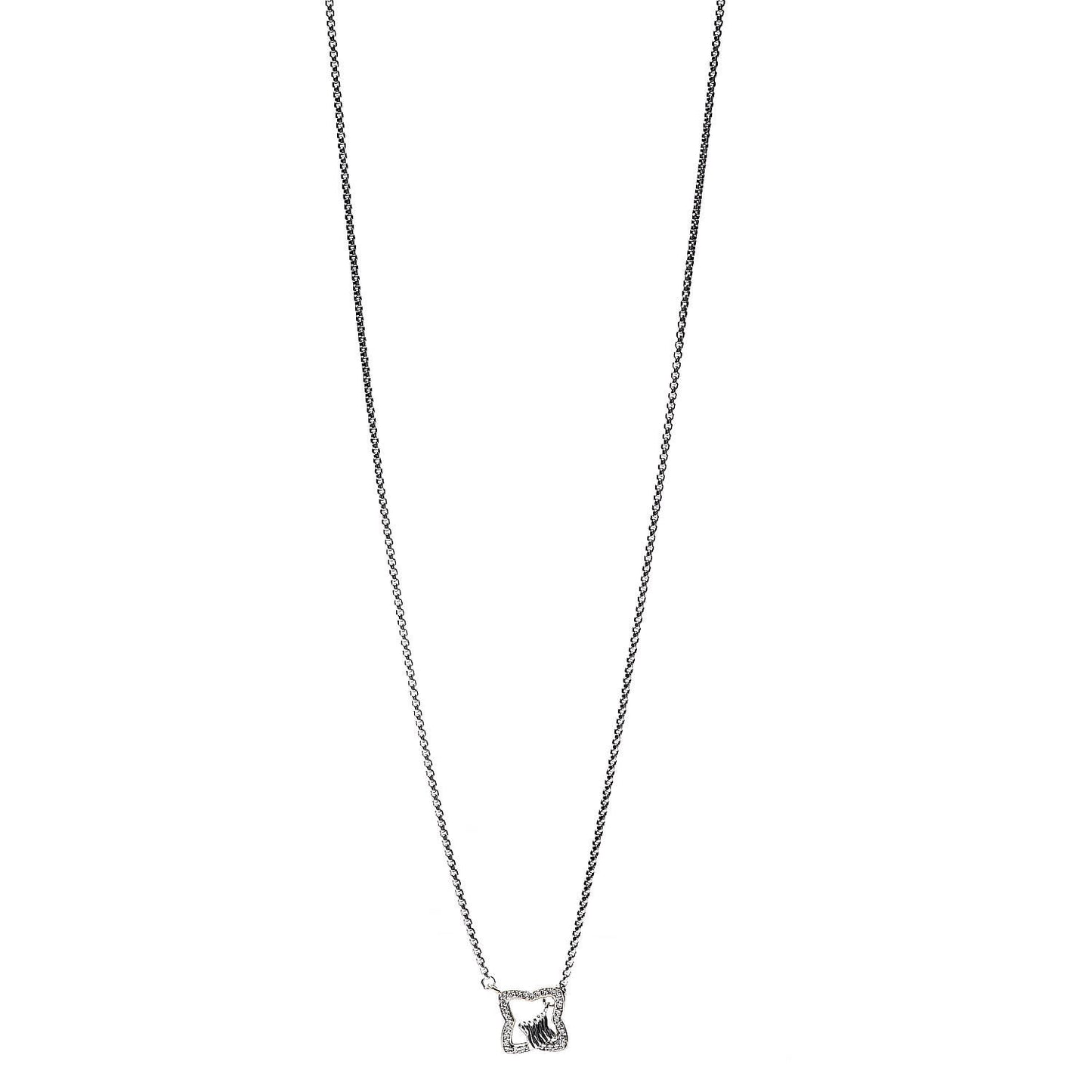 Sterling Silver 18K Yellow Gold Diamond Quatrefoil Pendant Necklace
