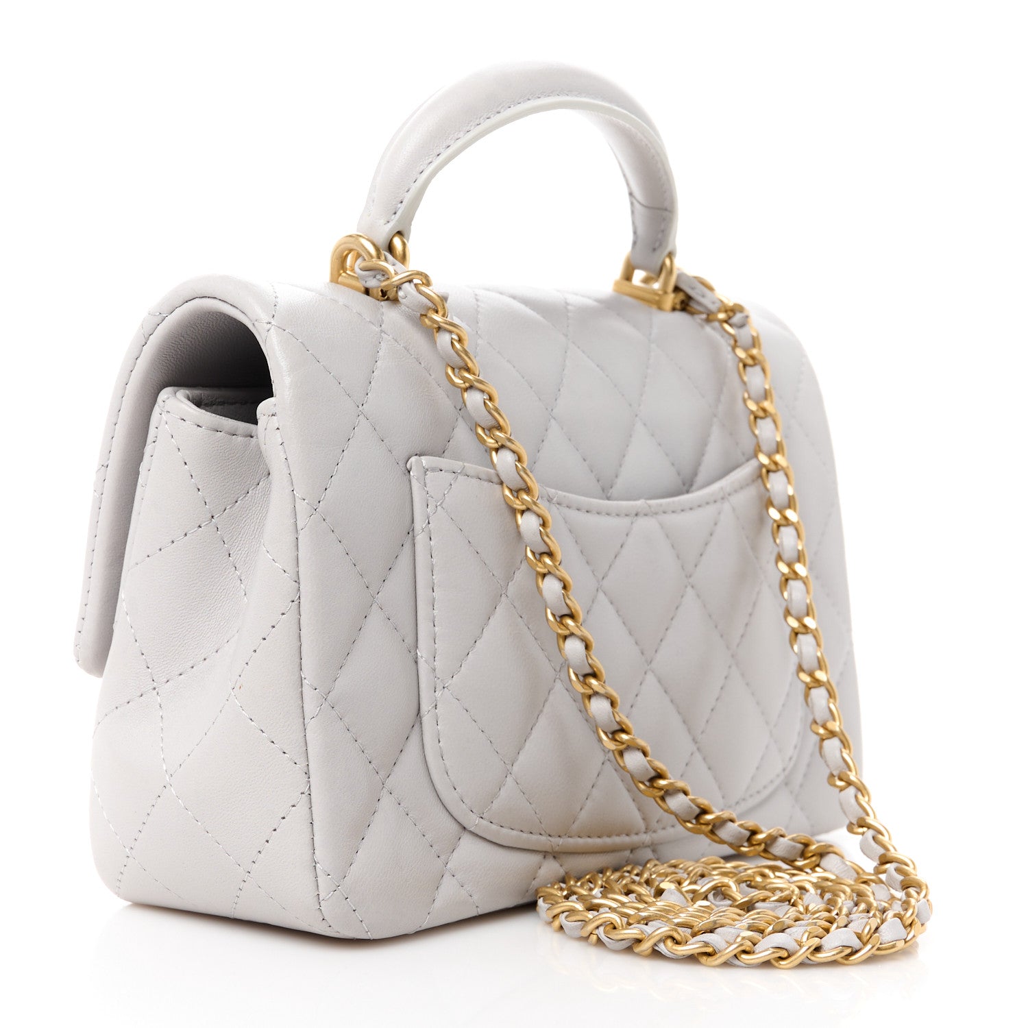 Chanel Lambskin Quilted Mini Top Handle Rectangular Flap Grey 3 of 12
