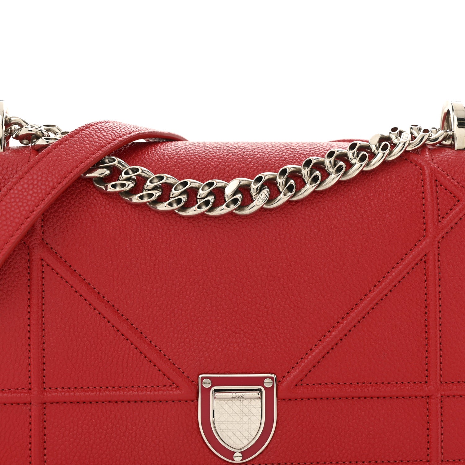 Christian Dior Grained Calfskin Small Diorama Flap Bag Red 9 of 13