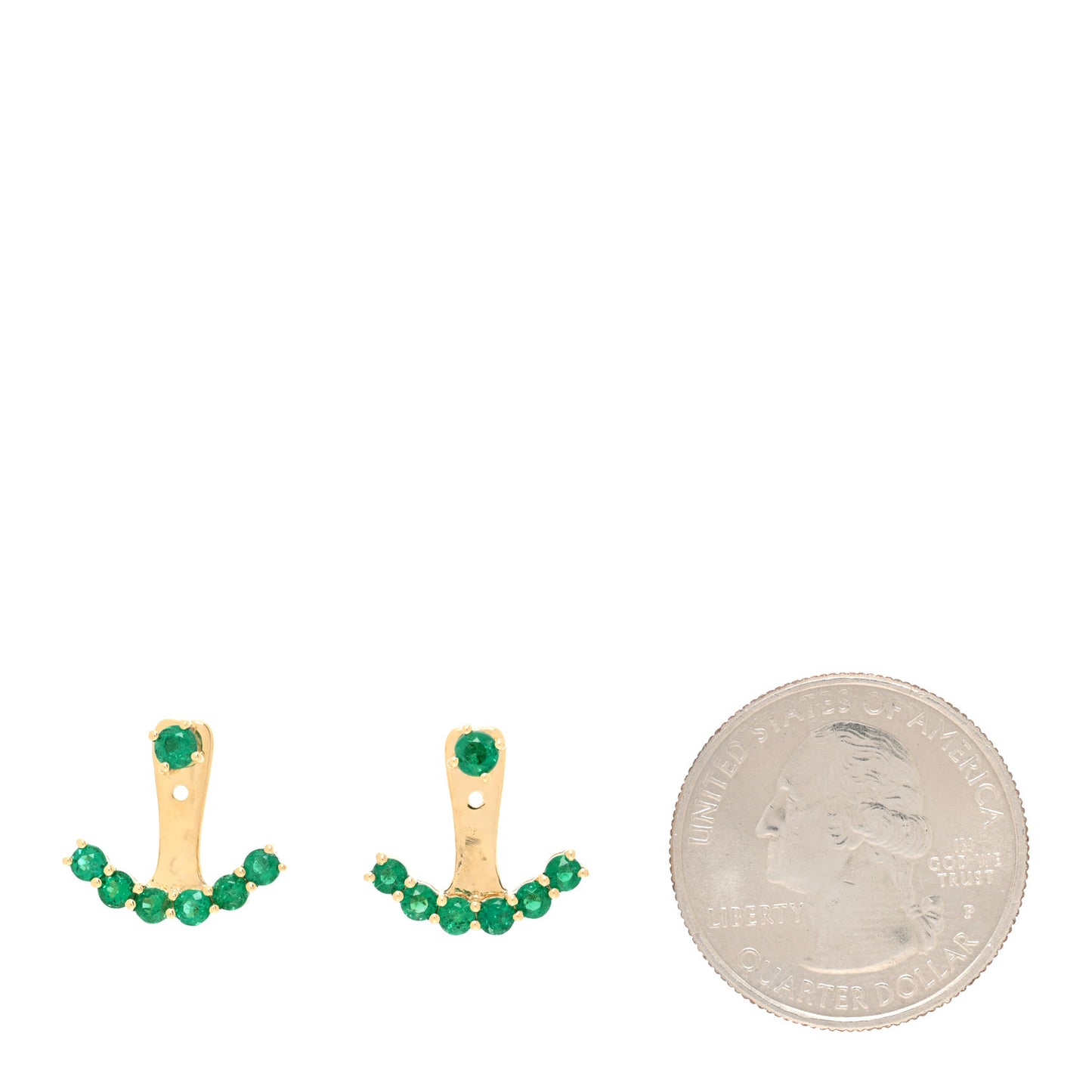 18K Yellow Gold Emerald Ear Jacket Stud Earrings