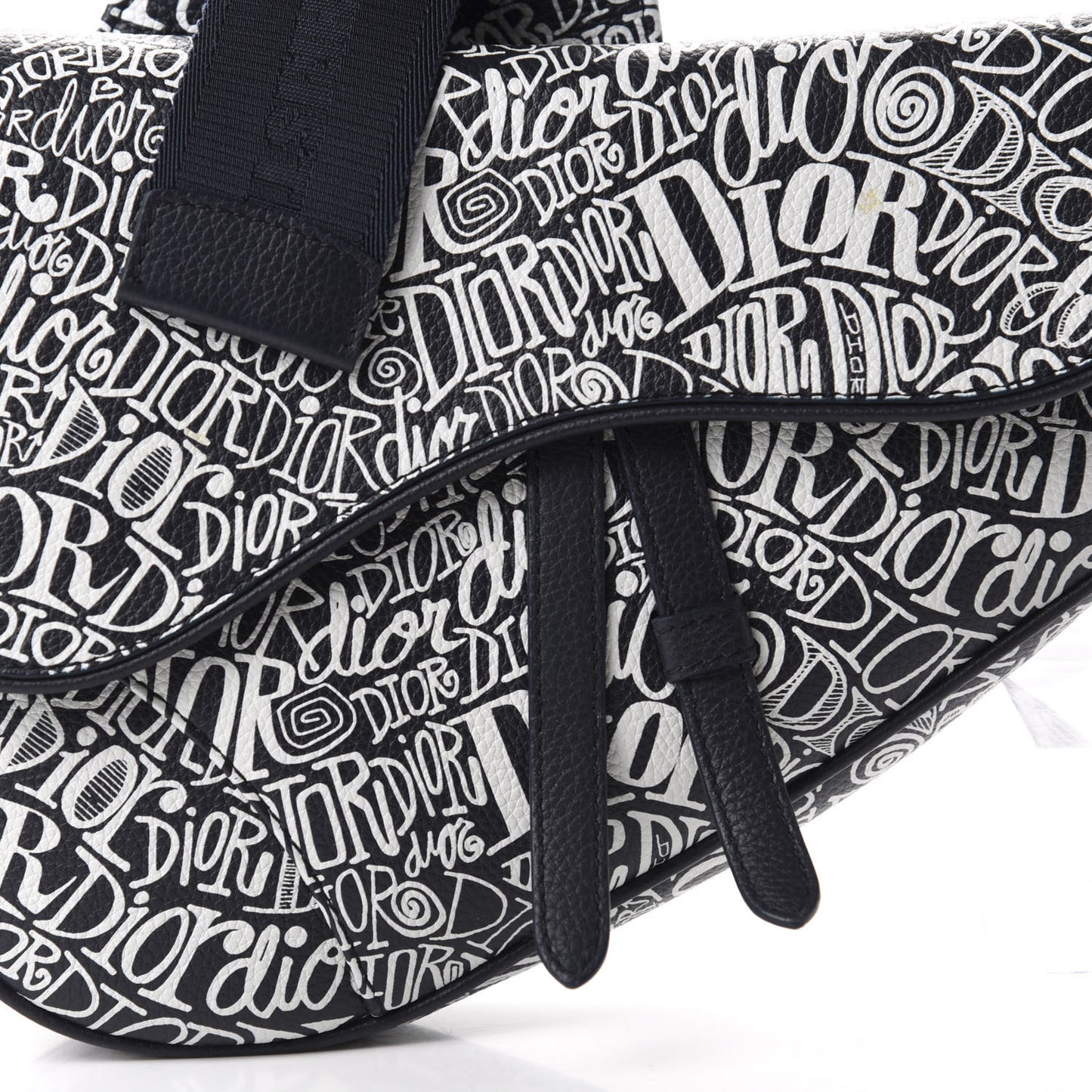 X SHAWN STUSSY Grained Calfskin Printed Mens Saddle Bag Navy Blue