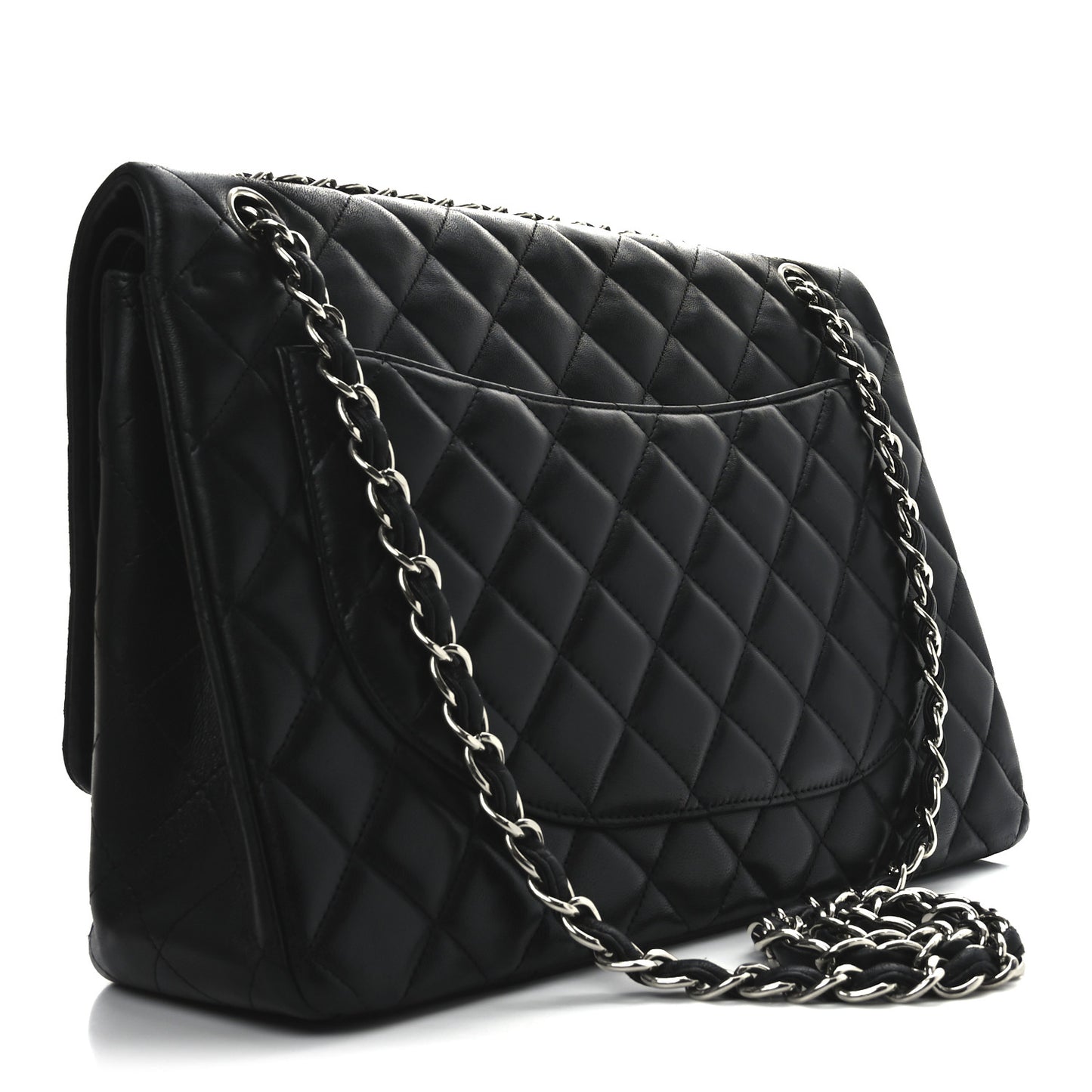 Lambskin Quilted Maxi Double Flap Black