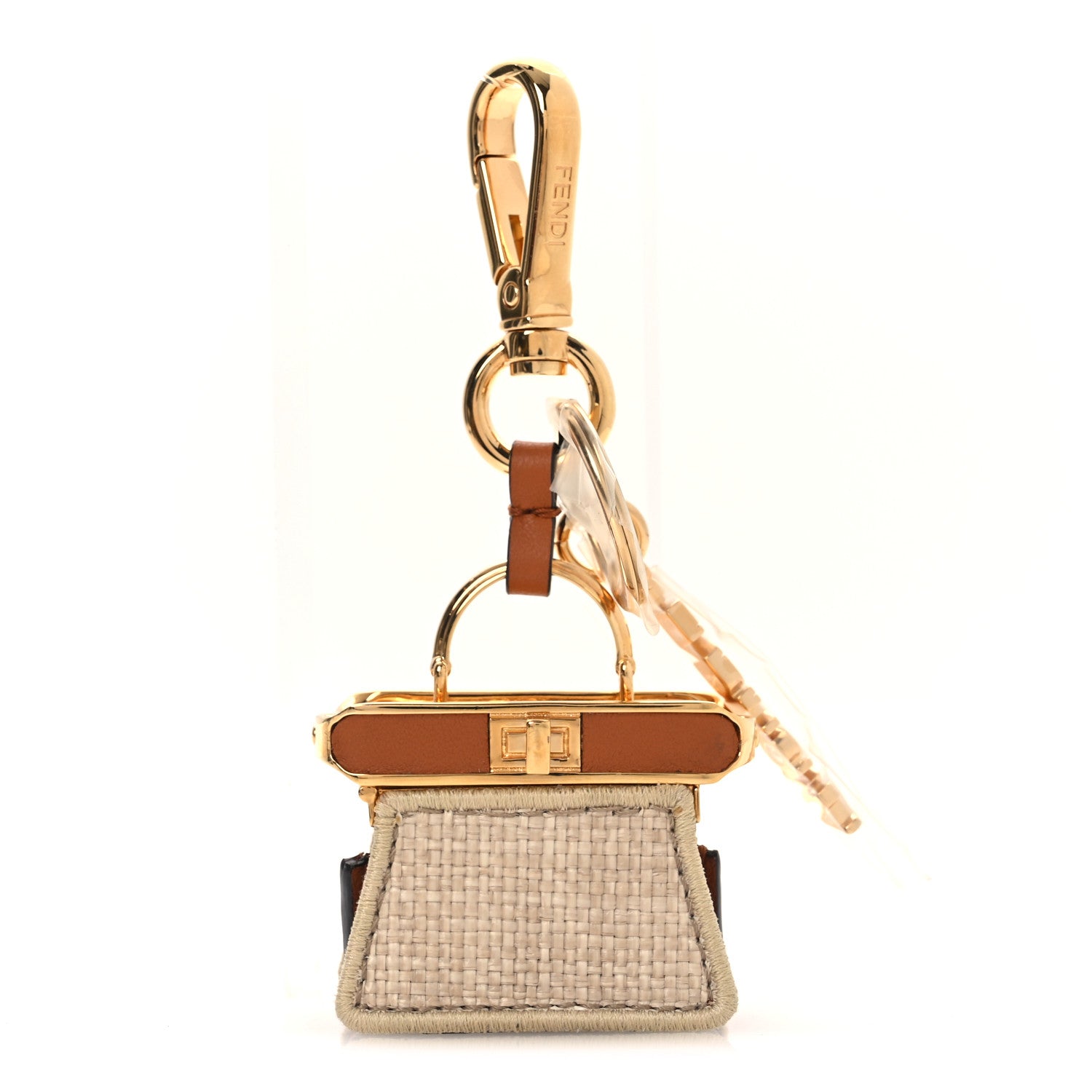 Fendi Lambskin Fendiroma Peekaboo Key Case Ecru Brandy 1803338
