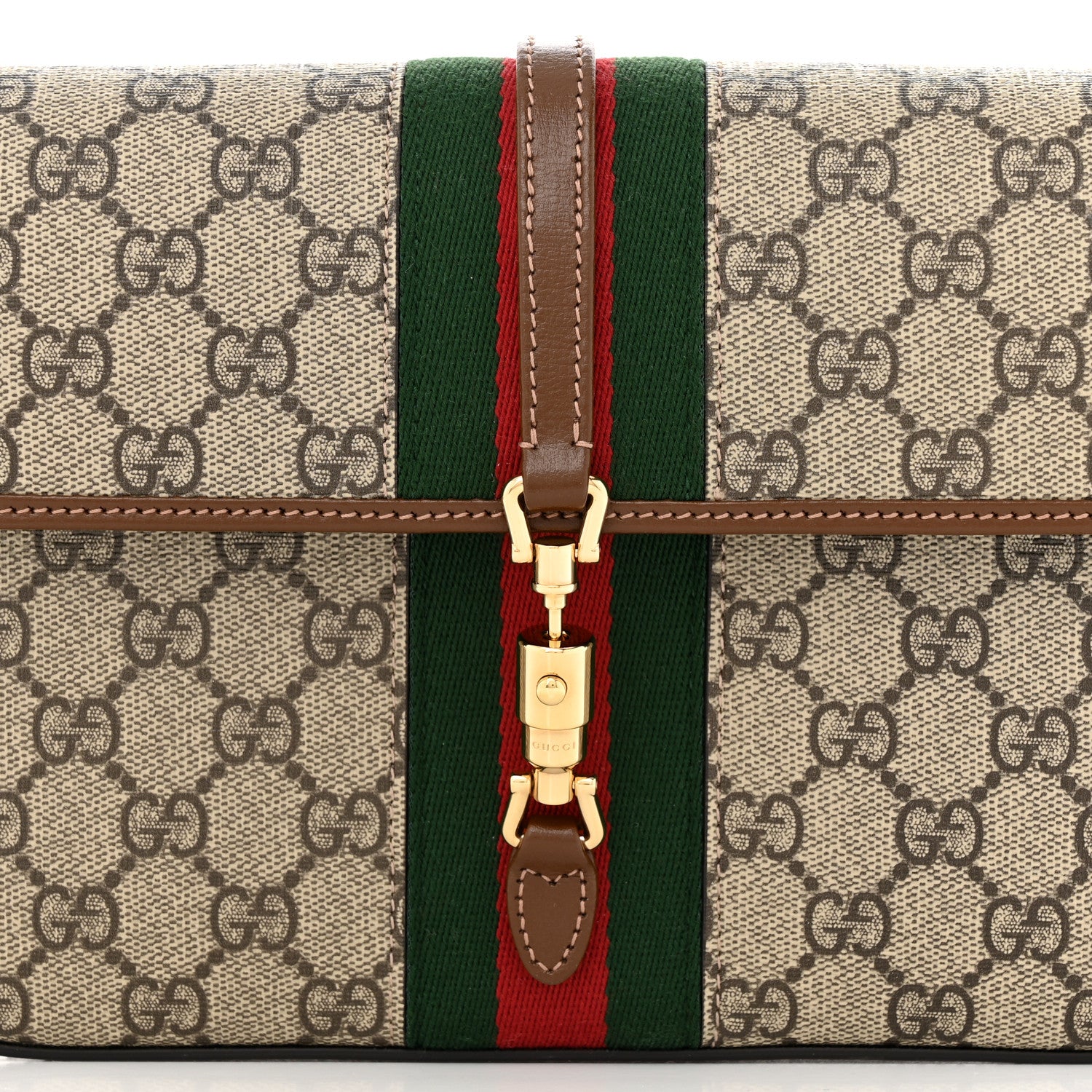 Gucci GG Supreme Monogram Azalea Calfskin Web Jackie 1961 Belt Bag 100 40 Beige Ebony Brown Sugar 8 of 11