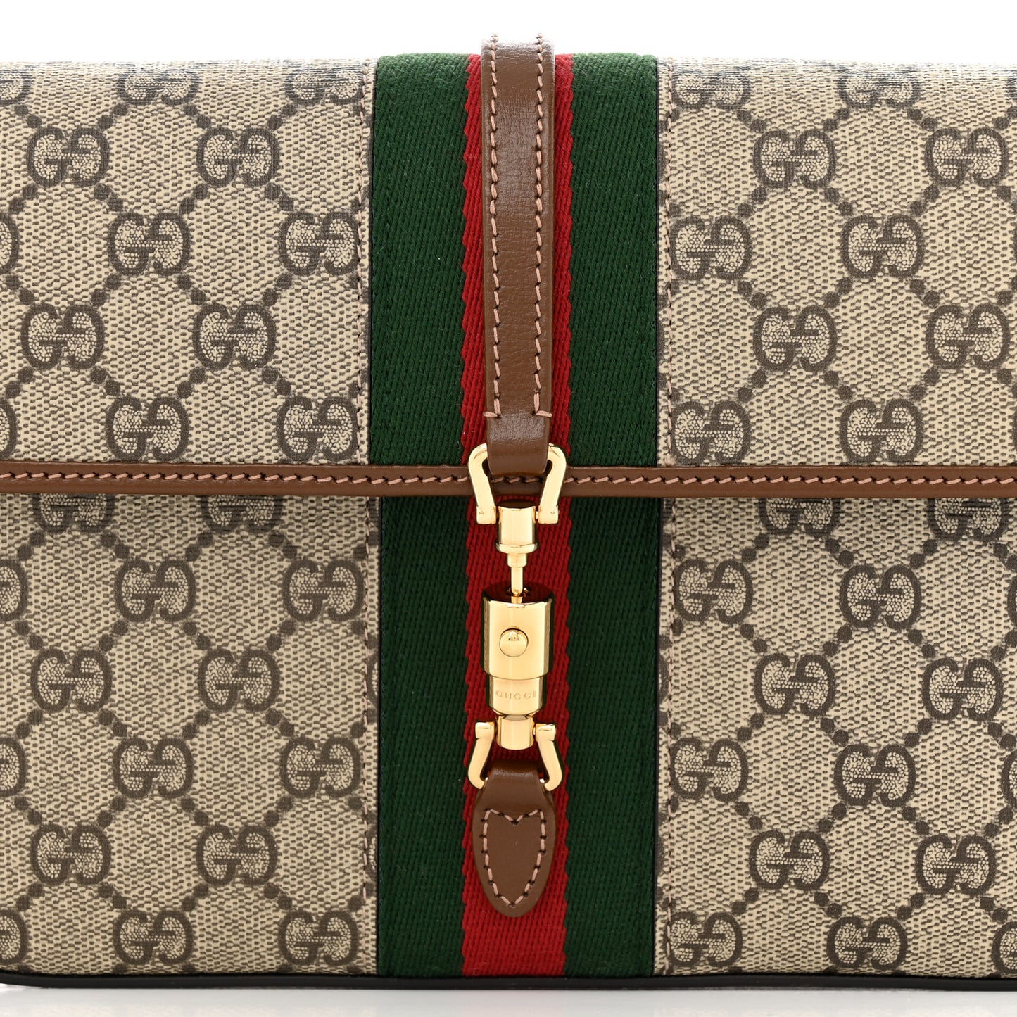 GG Supreme Monogram Azalea Calfskin Web Jackie 1961 Belt Bag 100 40 Beige Ebony Brown Sugar