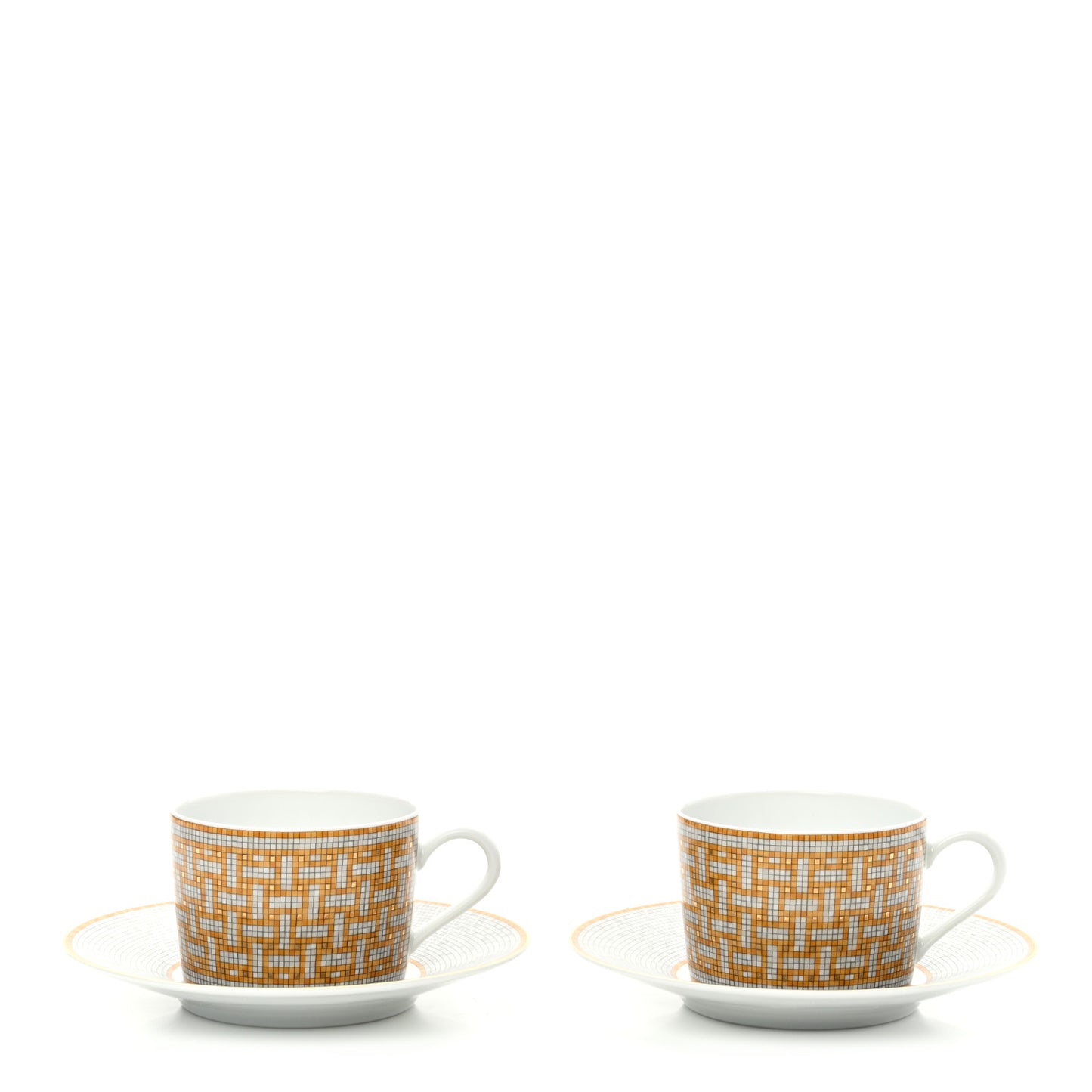 Porcelain Mosaique Au 24 Gold Tea Cup And Saucer Set Of 2