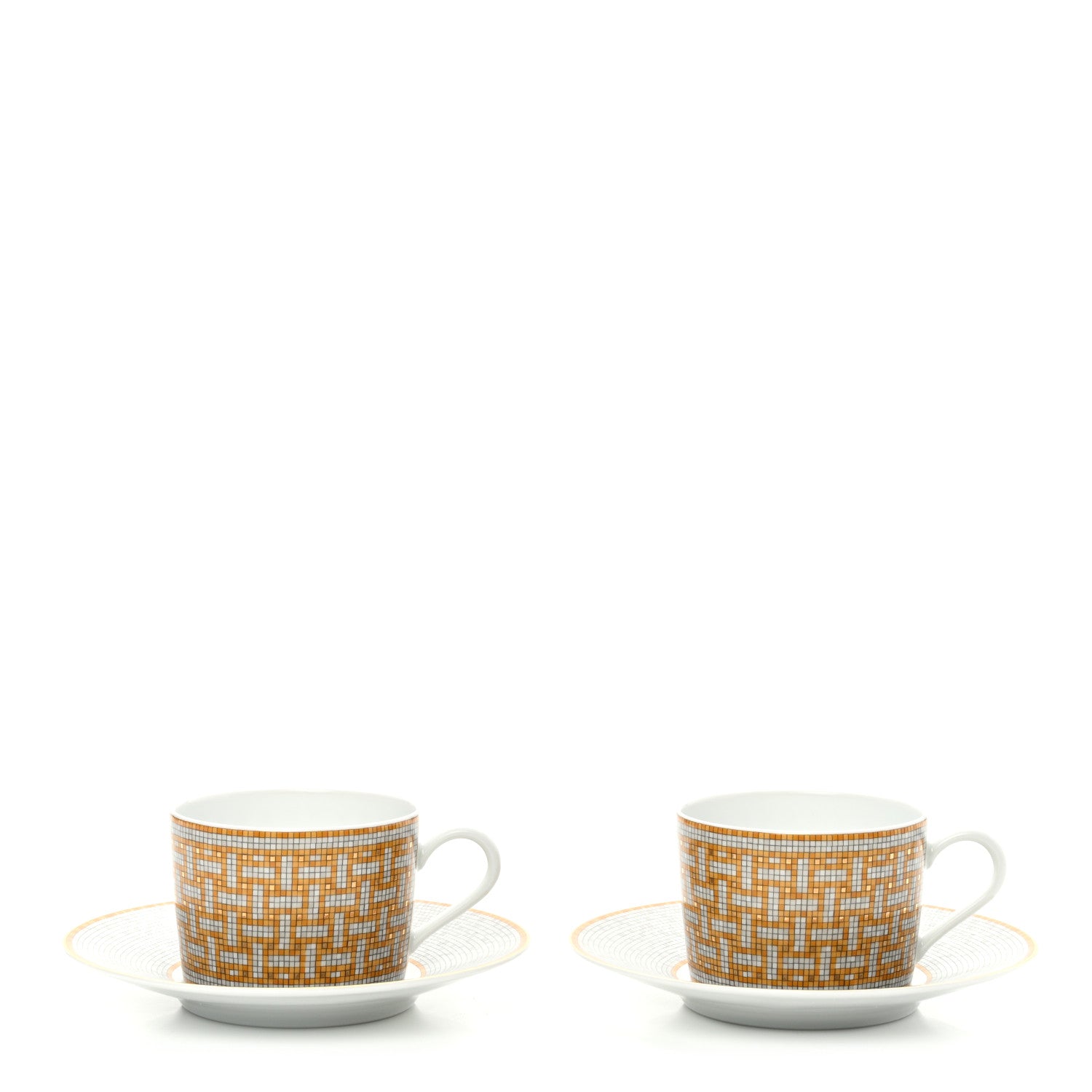 Hermes Porcelain Mosaique Au 24 Gold Tea Cup And Saucer Set Of 2 1 of 9