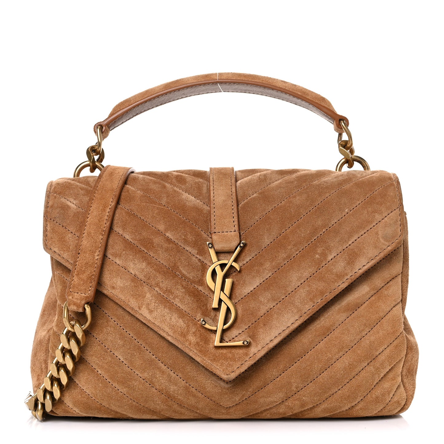 Suede Matelasse Chevron Monogram Medium College Bag Cinnamon