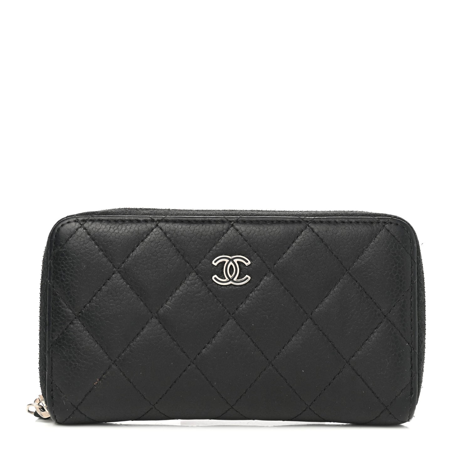 Caviar Quilted Medium Zip Around Wallet Black
