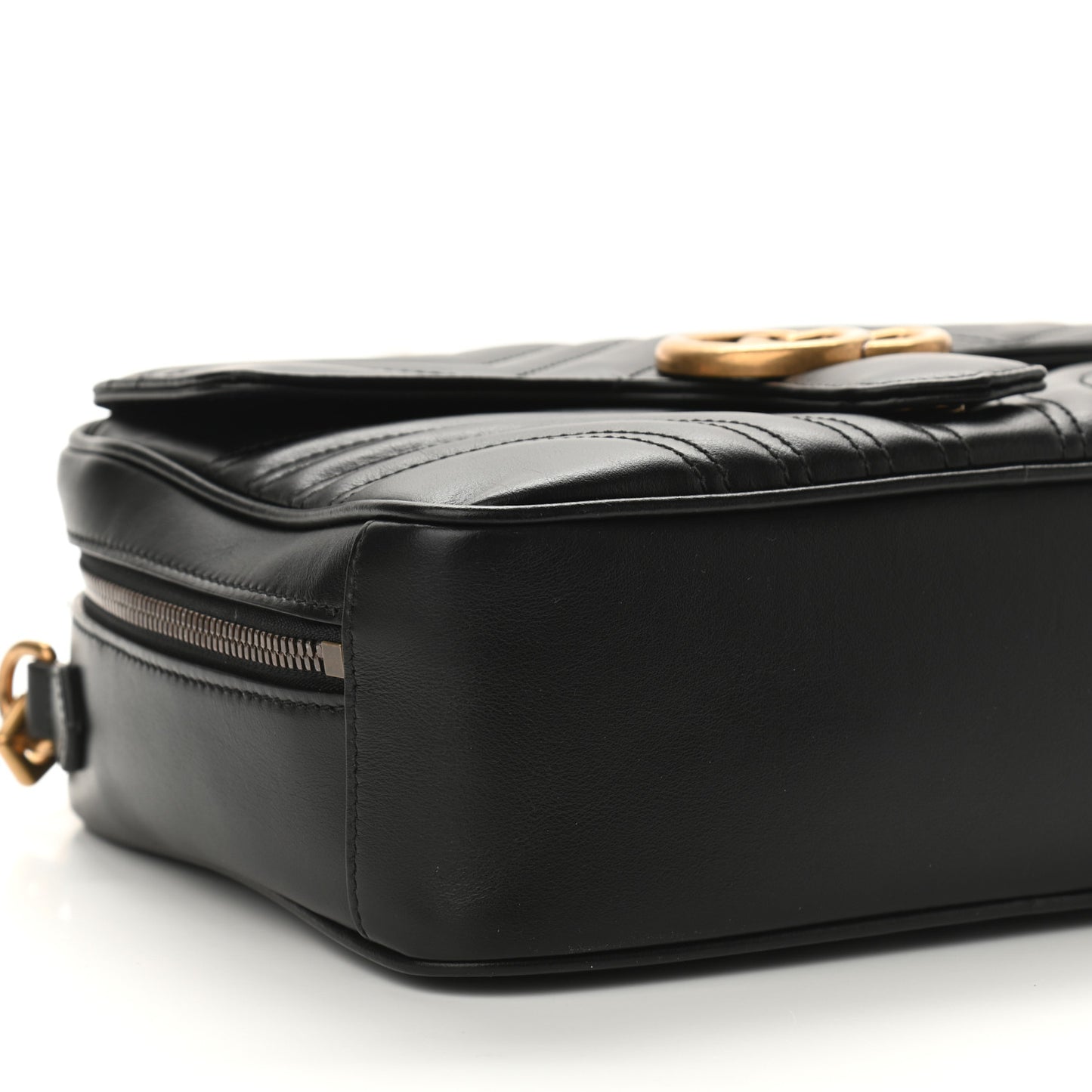Calfskin Matelasse Sylvie Web Small GG Marmont Top Handle Shoulder Bag Black