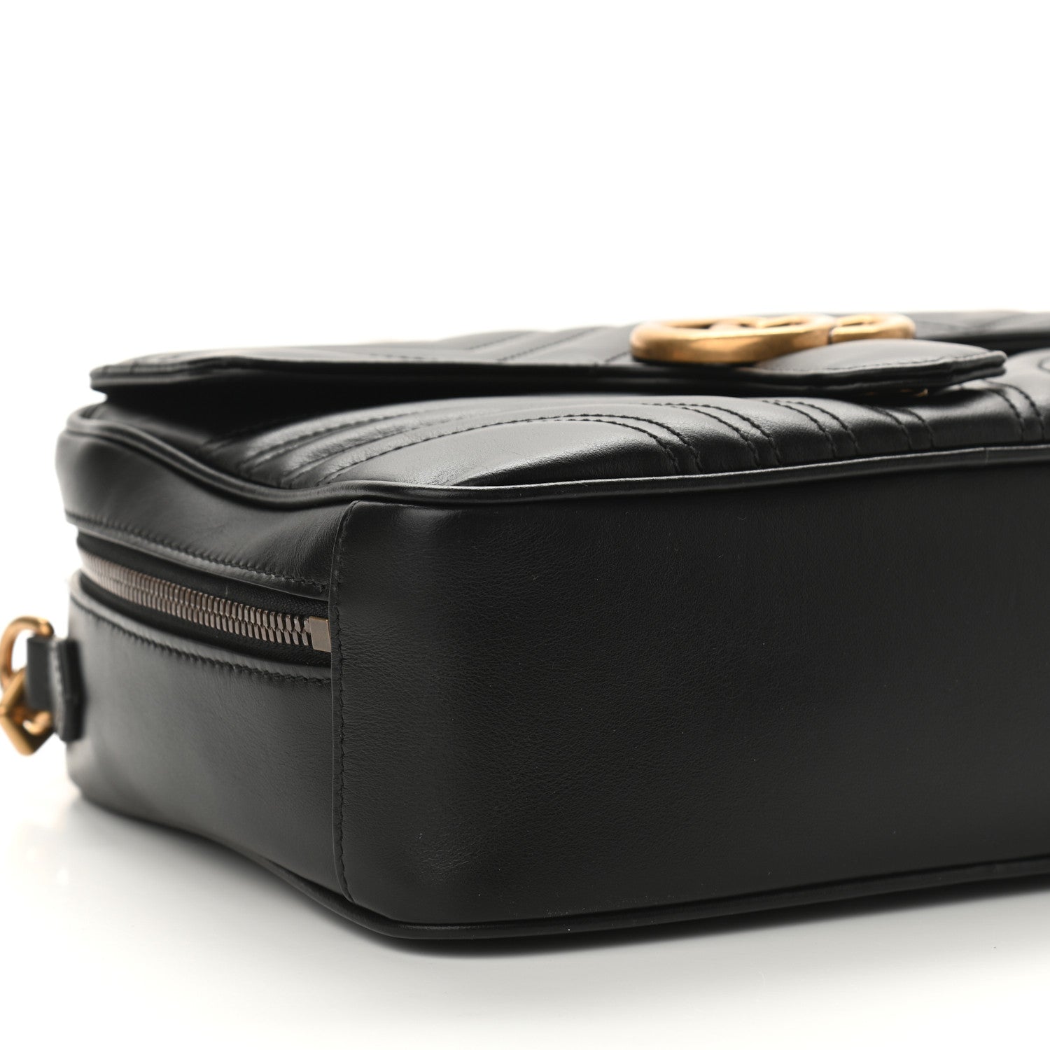 Gucci Calfskin Matelasse Sylvie Web Small GG Marmont Top Handle Shoulder Bag Black 9 of 10