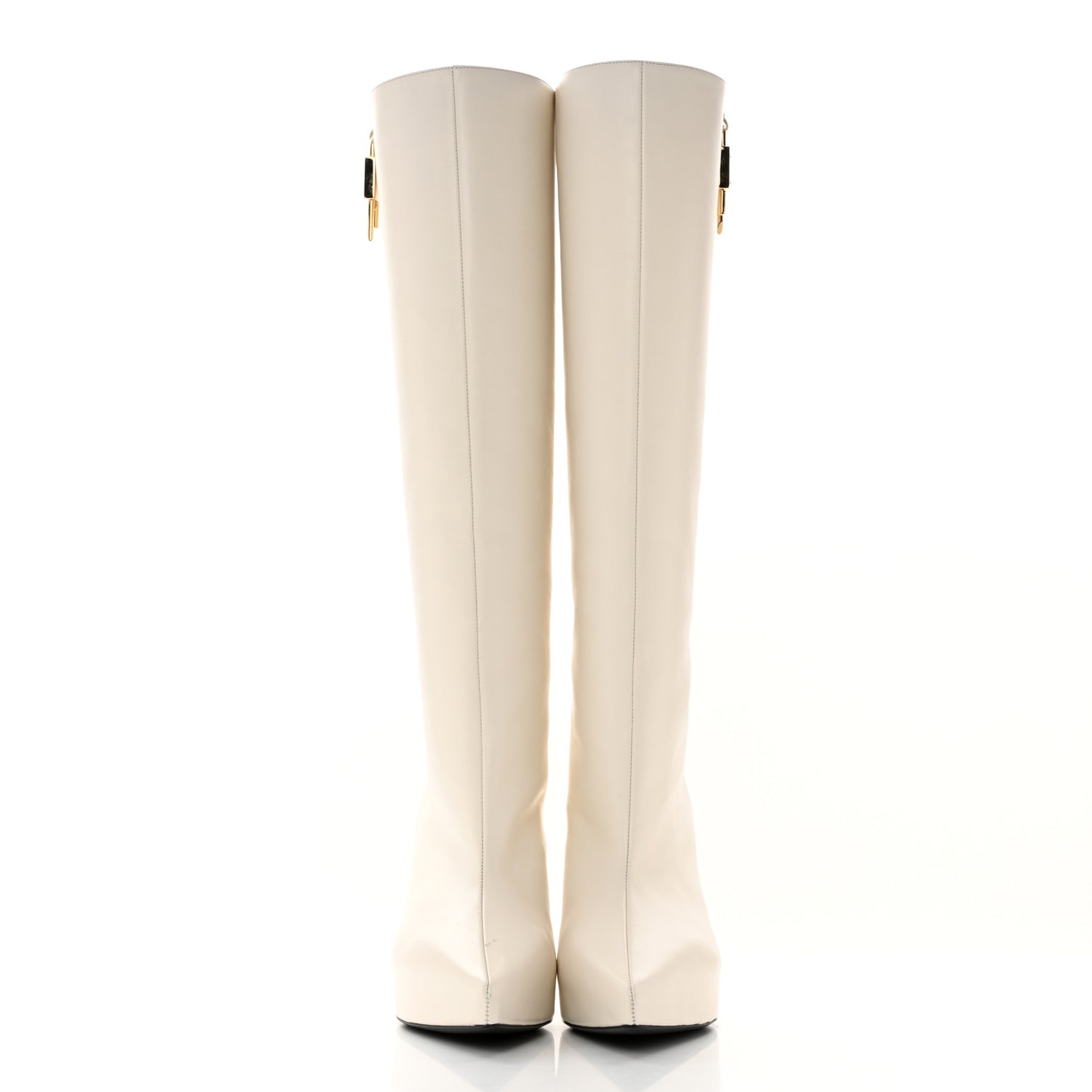 Calfskin G Lock 80 Wedge Knee High Boots 38 Ivory