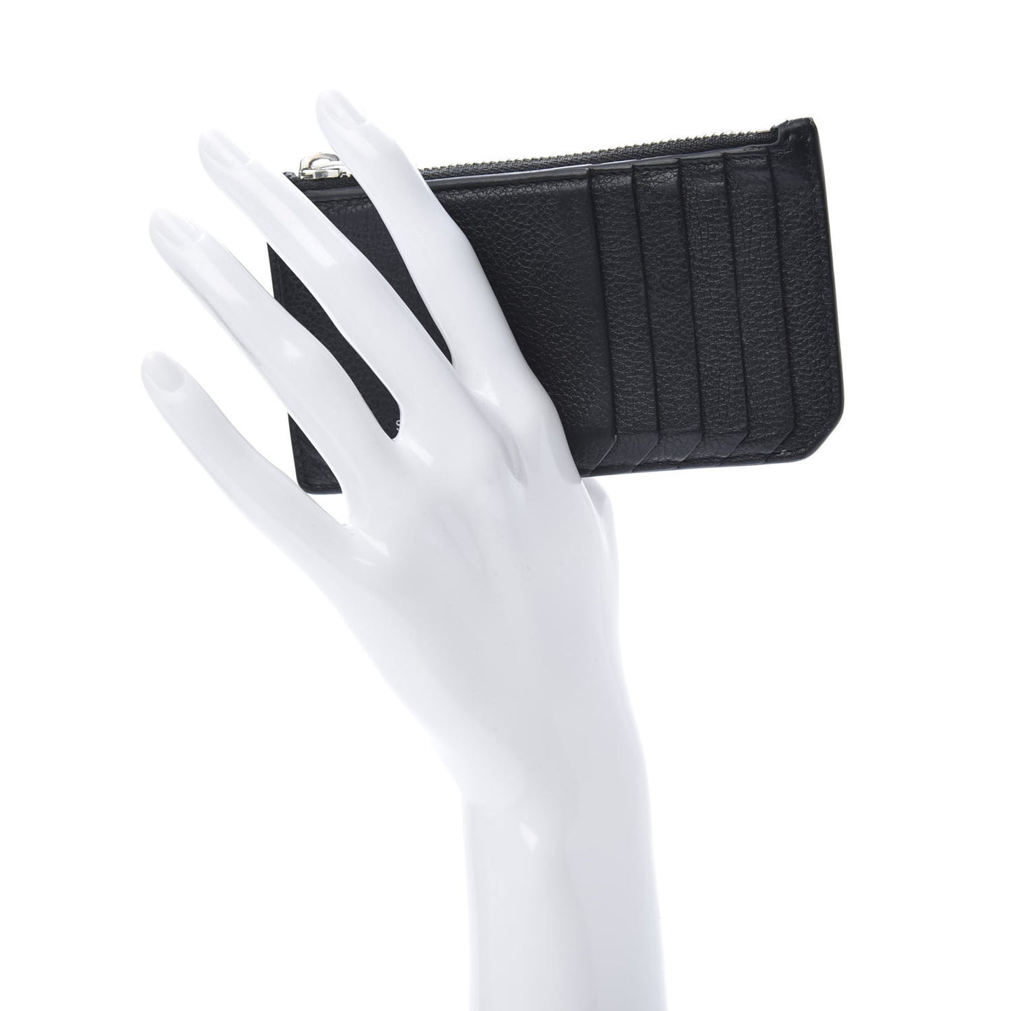 Grained Calfskin 5 Fragments Zip Pouch Card Holder Black