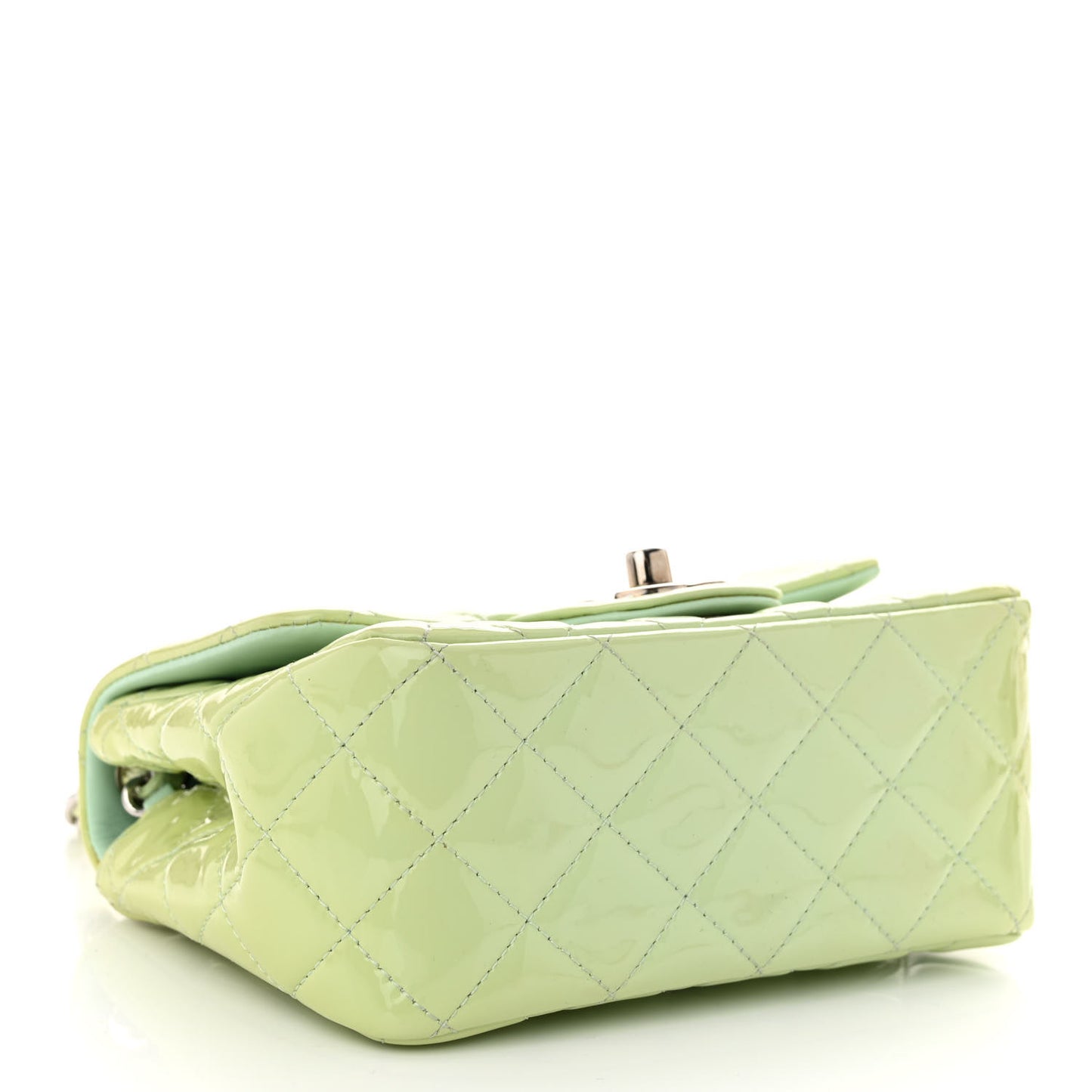 Patent Calfskin Quilted Mini Square Flap Light Green