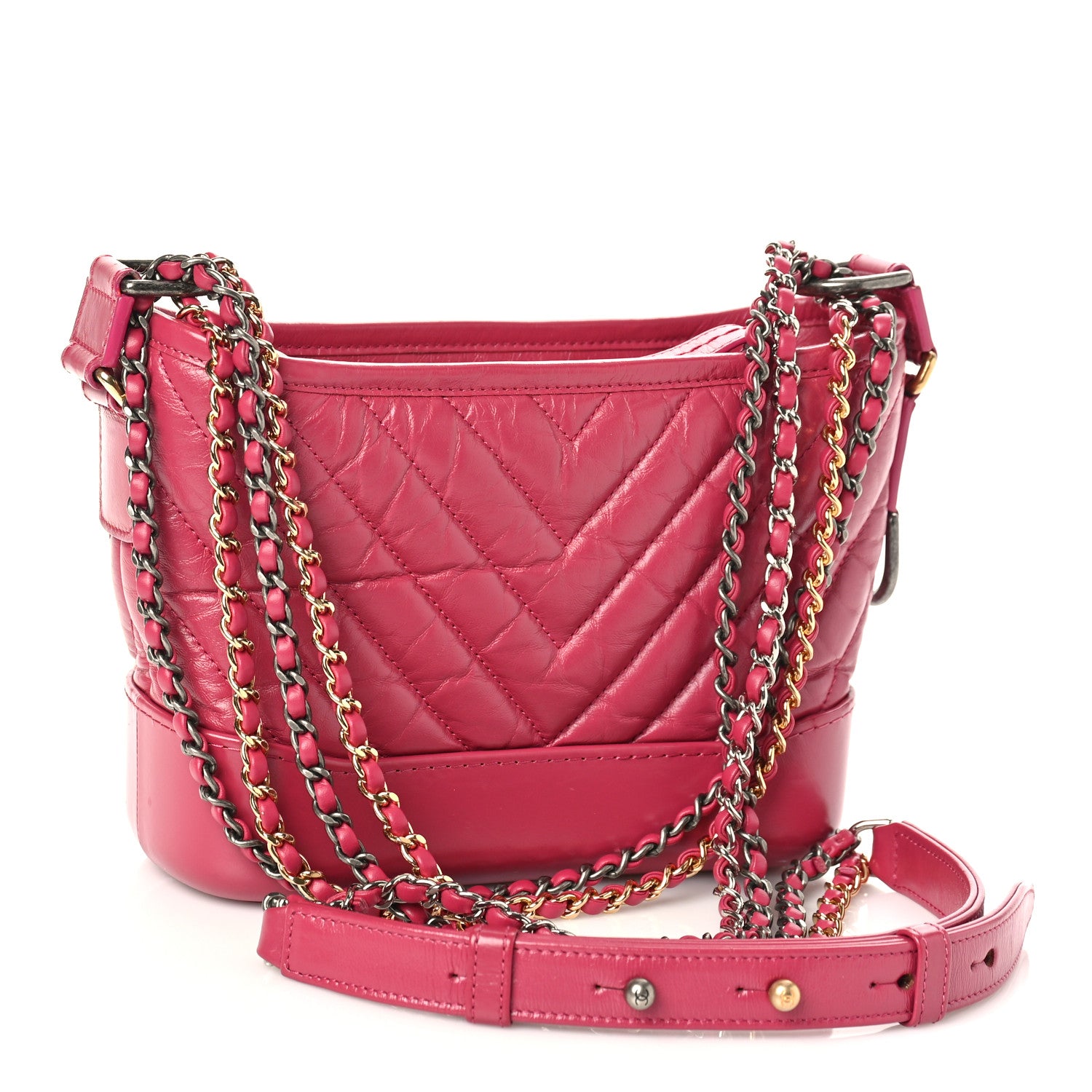 Chanel Aged Calfskin Chevron Quilted Small Gabrielle Hobo Dark Pink 3 of 10