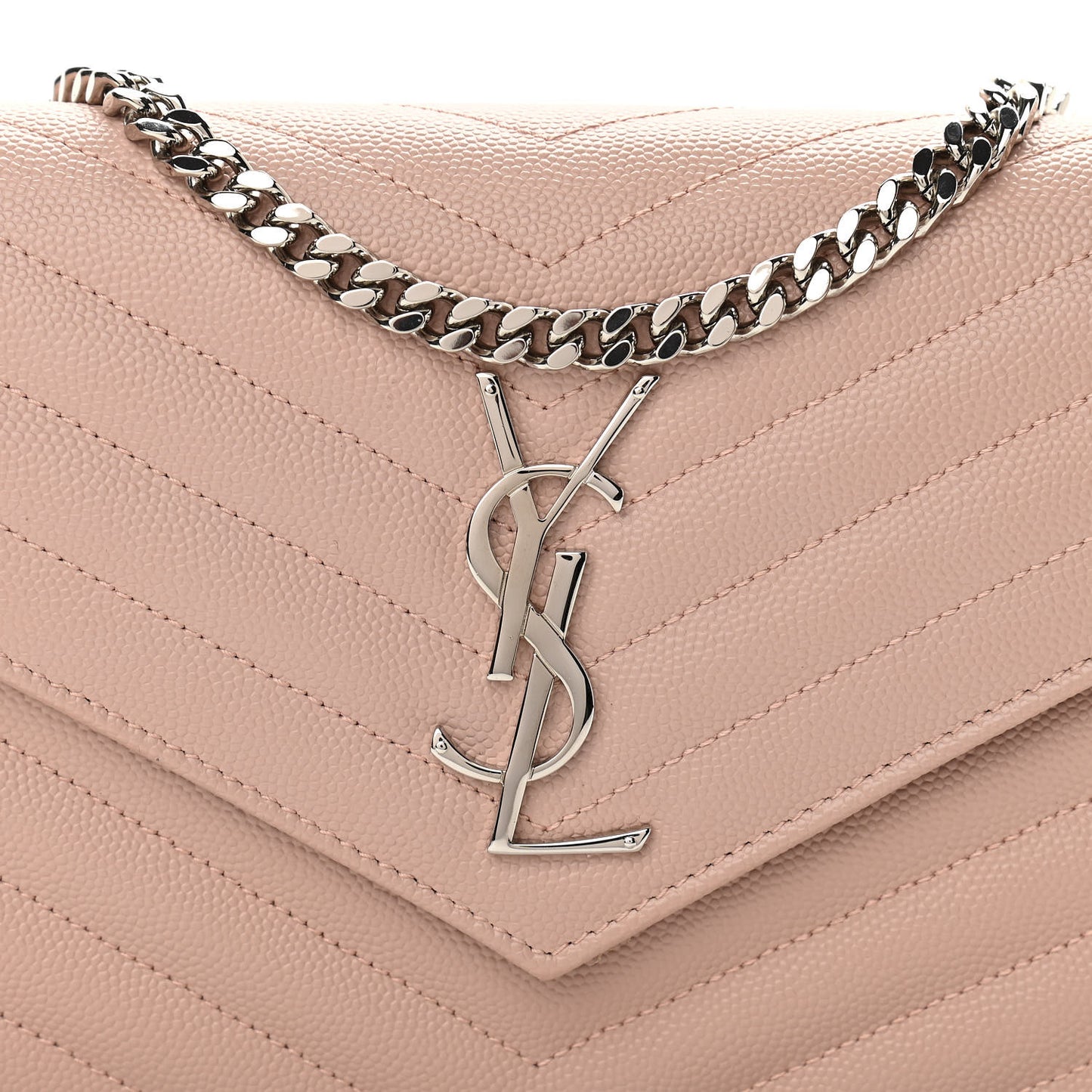 Grain De Poudre Matelasse Chevron Monogram Chain Wallet Pale Pink