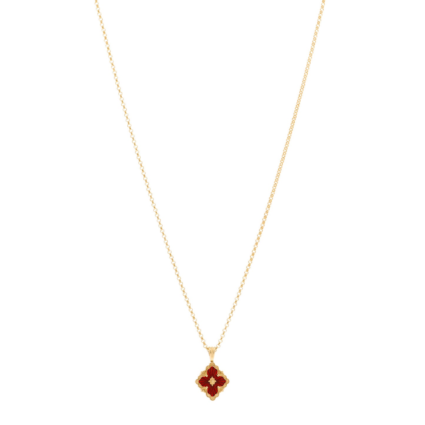 18K Yellow Gold Enamel Small Opera Tulle Pendant Necklace Red
