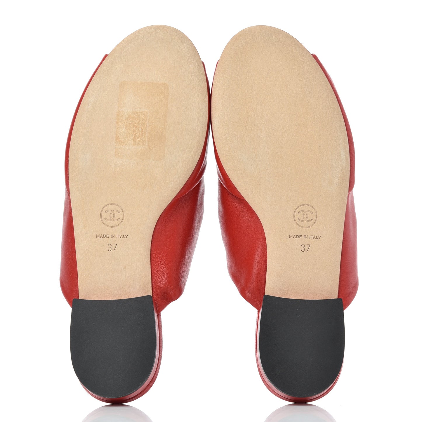Lambskin Pearl Bow CC Flat Sandals 37 Red