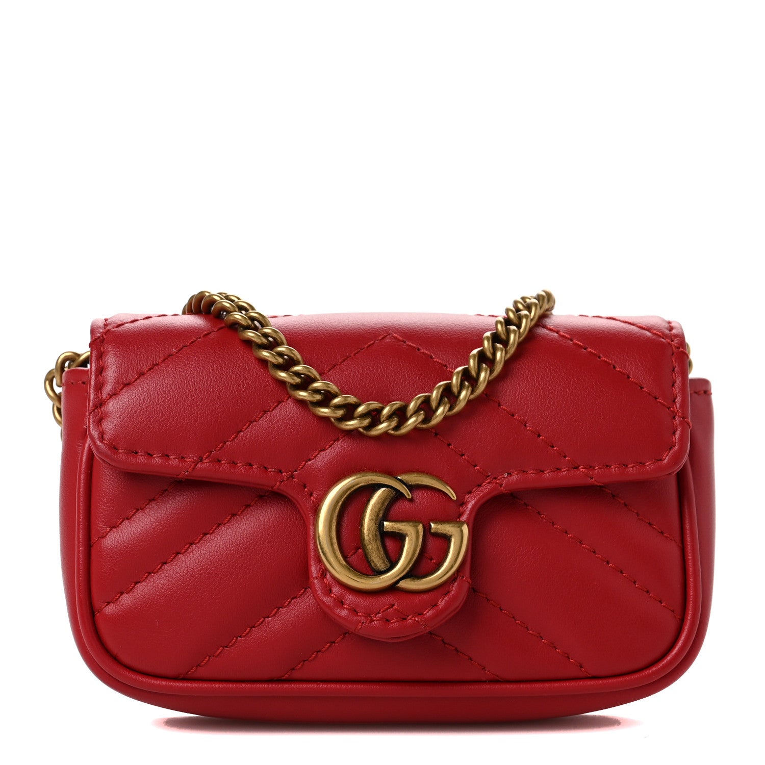 Gucci Calfskin Matelasse GG Marmont 2.0 Coin Purse On A Chain Hibiscus Red 1 of 7
