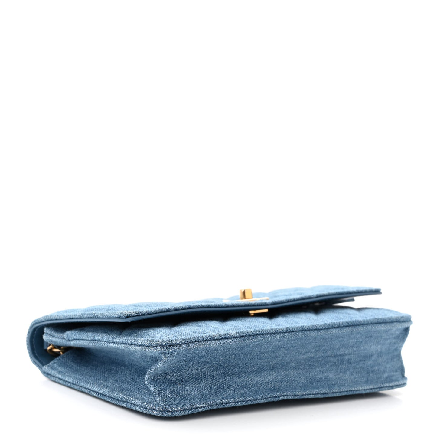 Denim Quilted CC Pearl Crush Wallet on Chain WOC Blue