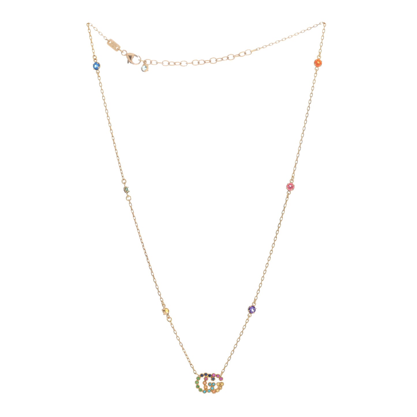 18K Yellow Gold Citrine Tsavorite Blue Topaz Amethyst GG Running Pendant Necklace
