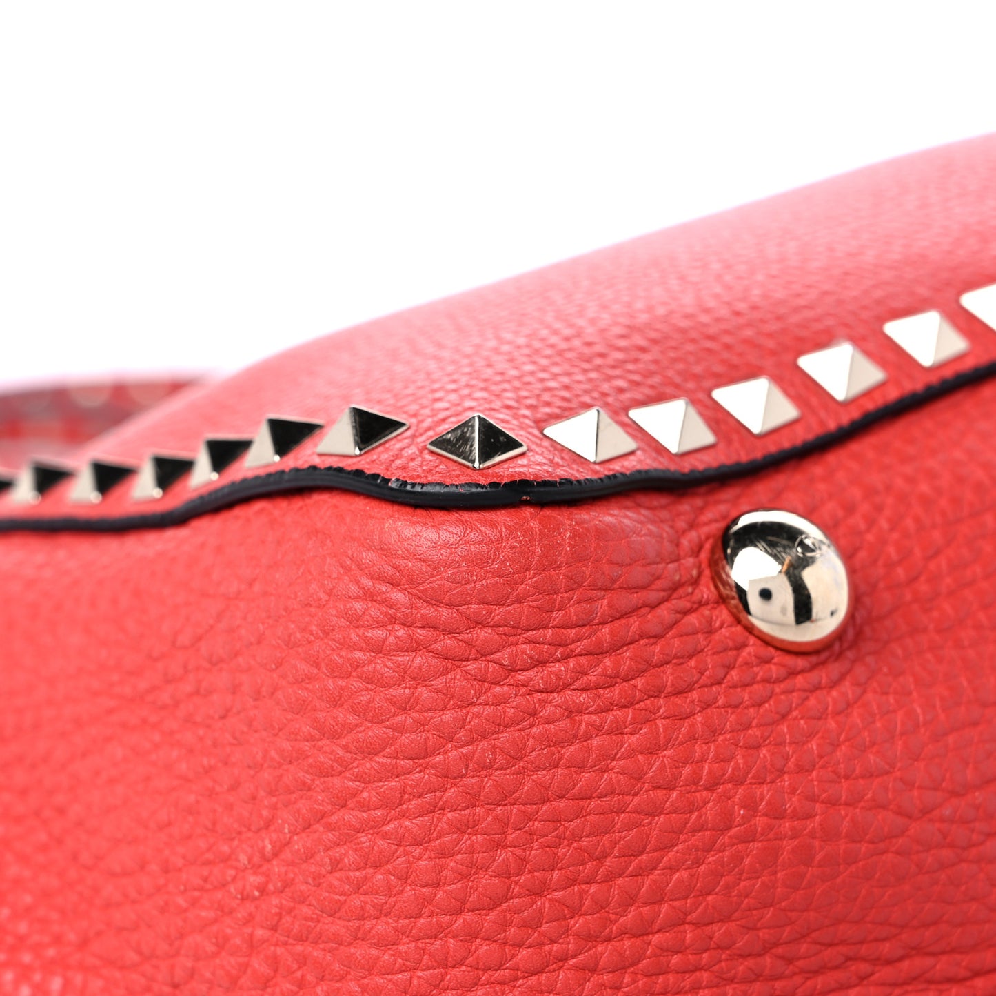 Pebbled Calfskin Medium Rockstud Tote Deep Coral