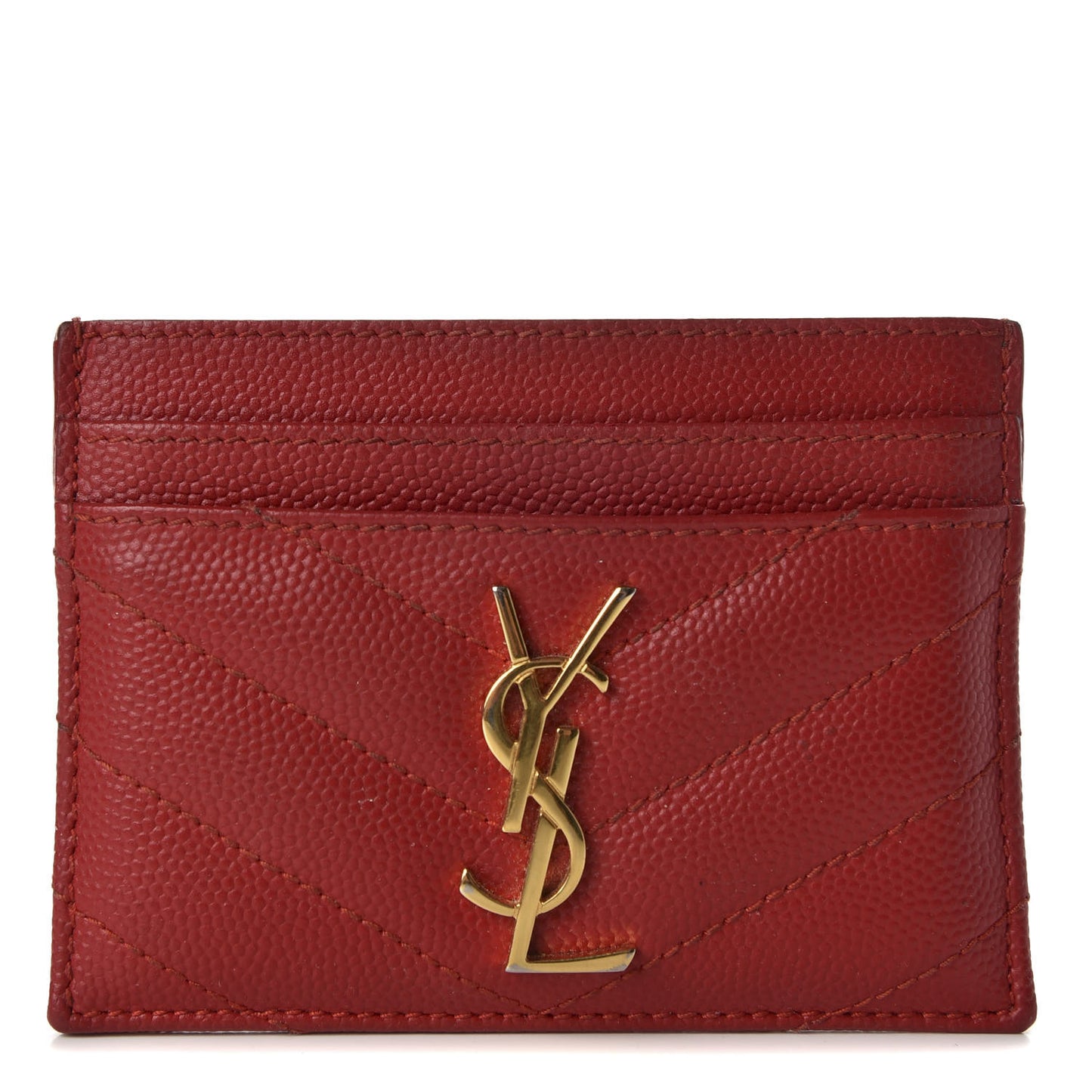 Grain De Poudre Matelasse Chevron Monogram Credit Card Case New Red