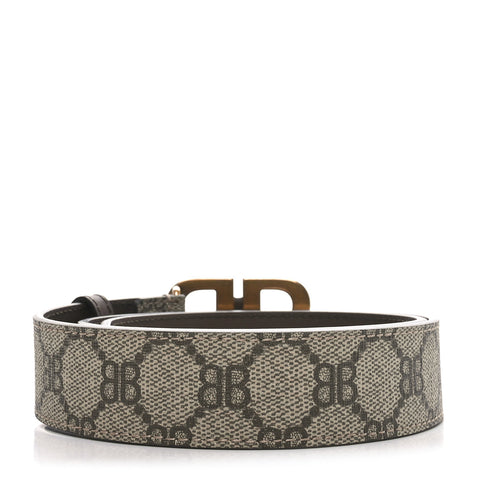 X BALENCIAGA BB Supreme Monogram 40mm Belt 75 30 Beige Ebony Dark Brown