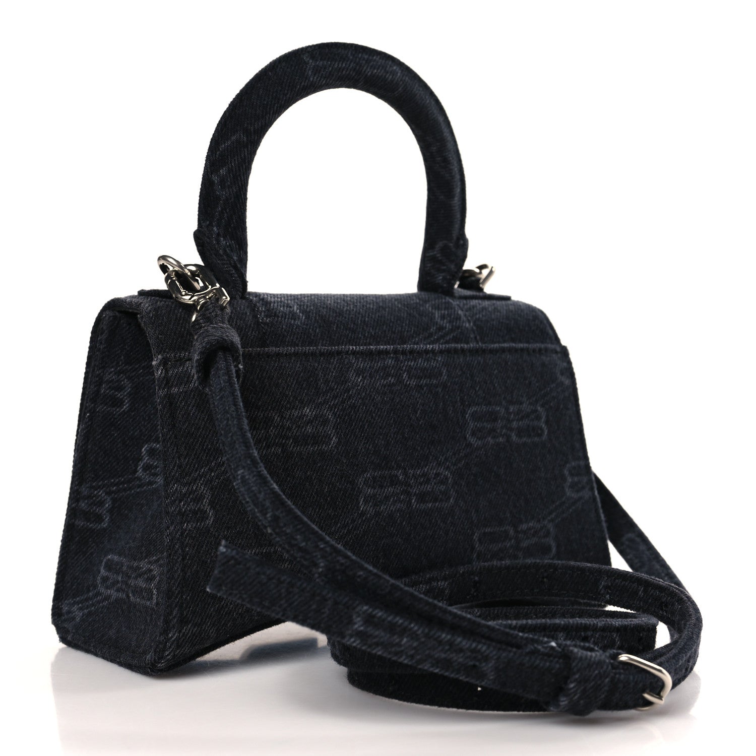Balenciaga Washed Denim BB Monogram Hourglass Top Handle Bag XS Black 3 of 9