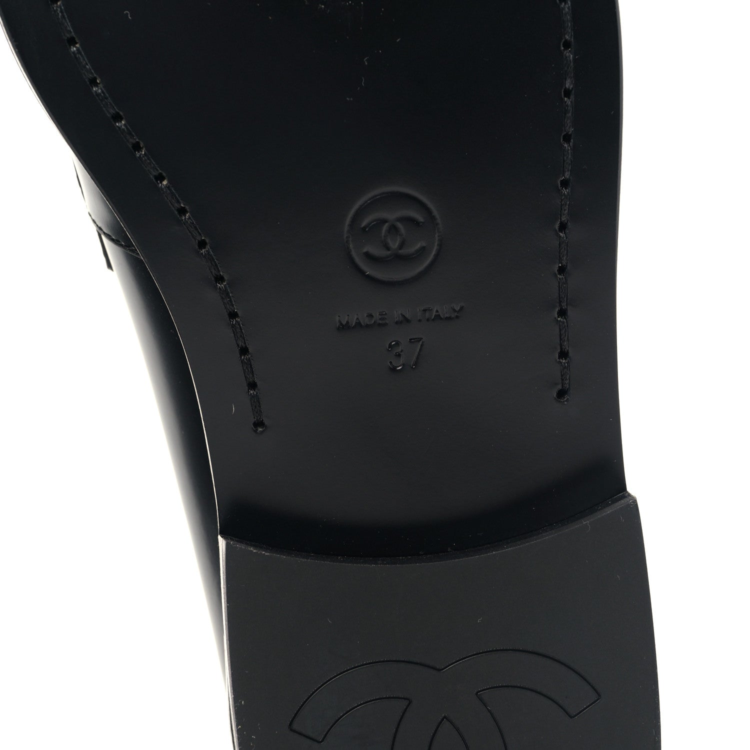 Chanel Shiny Calfskin CC Loafers 37 Black White 6 of 8