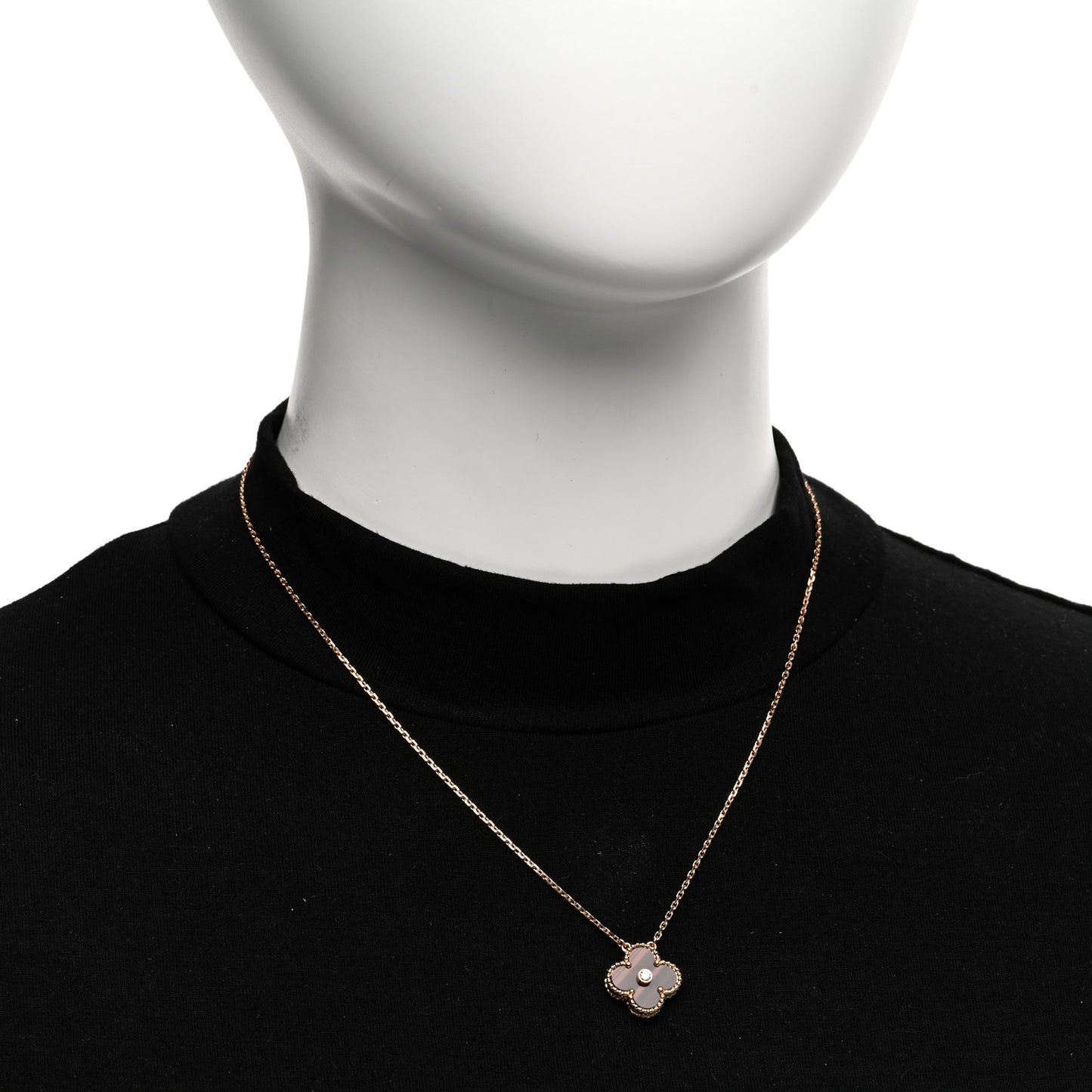 18K Rose Gold Diamond Bulls Eye Vintage Alhambra Pendant Necklace