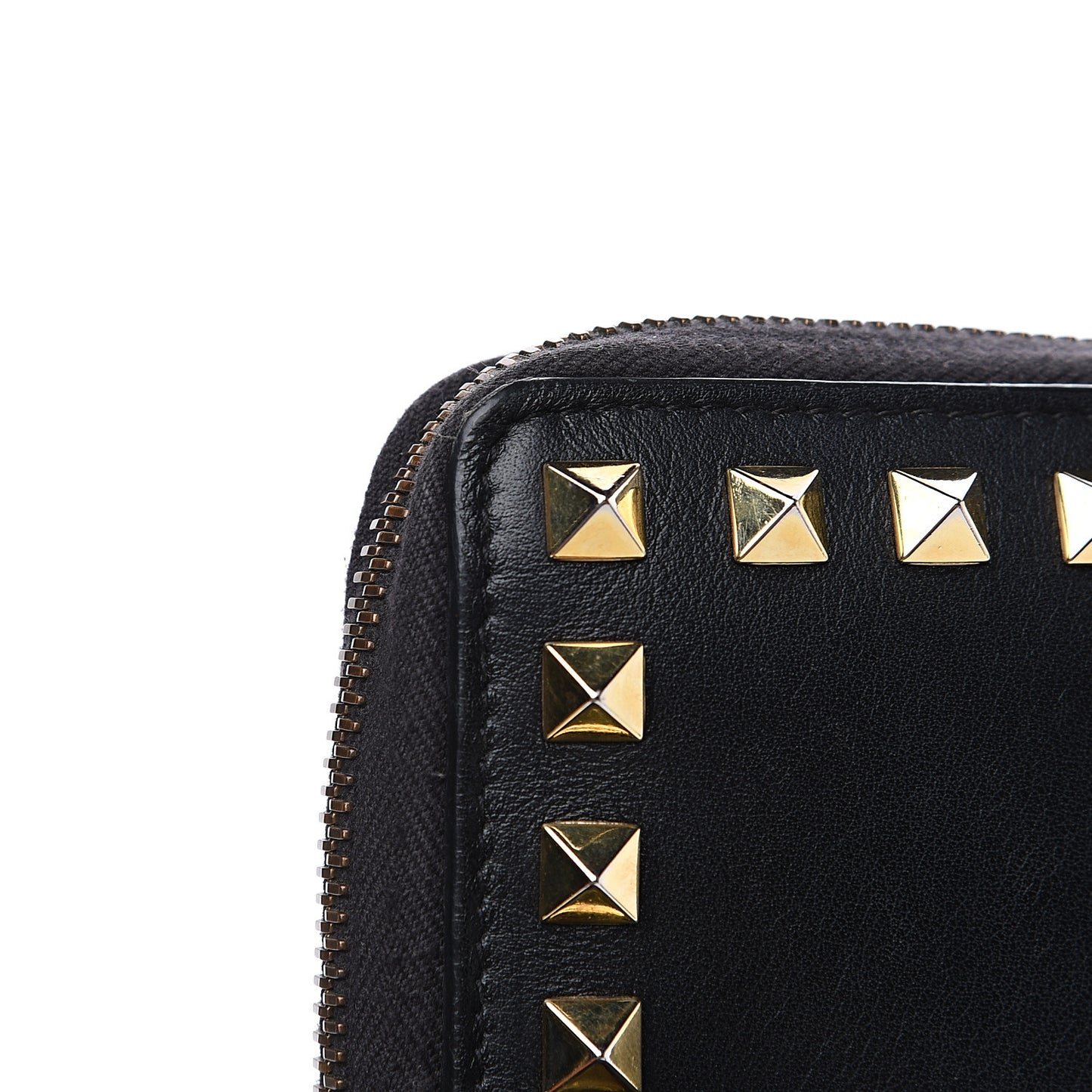 Calfskin Rockstud Zip Around Wallet Black