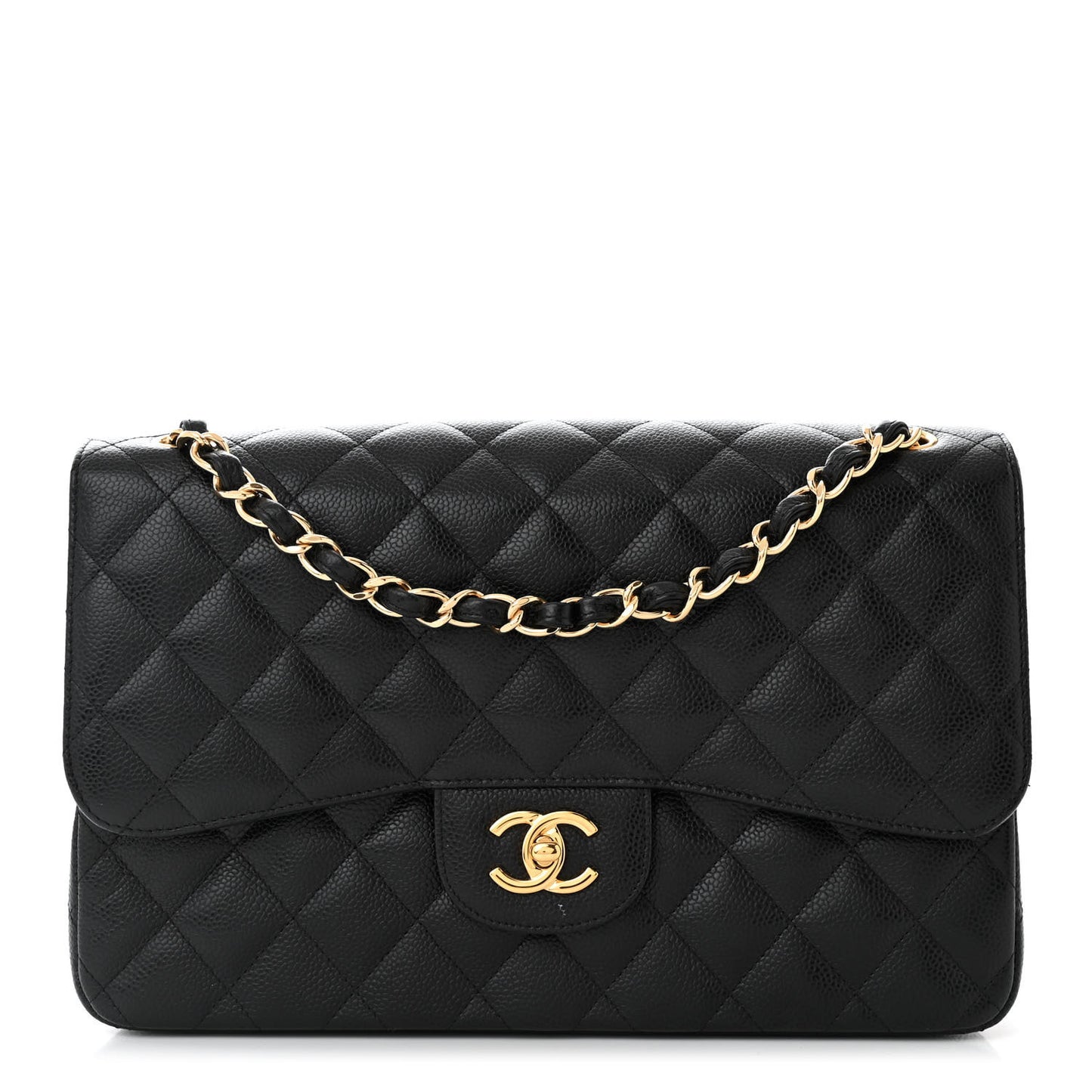 Caviar Quilted Jumbo Double Flap Black
