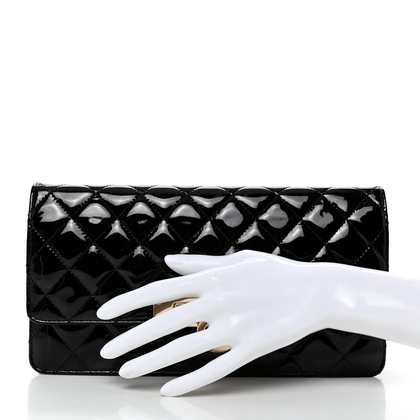 Patent Quilted Golden Class Wallet on Chain WOC Black