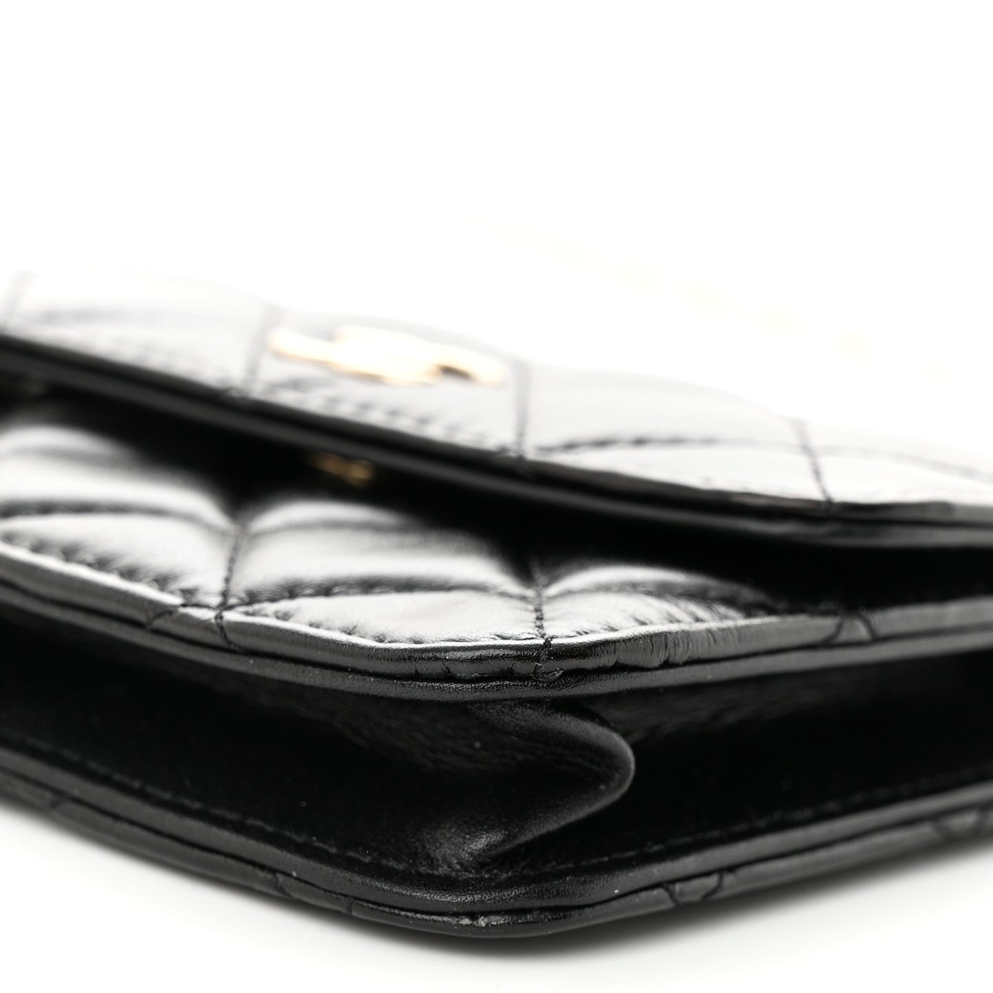 Calfskin Quilted Maxi Pearls Card Holder Flap With Chain Black