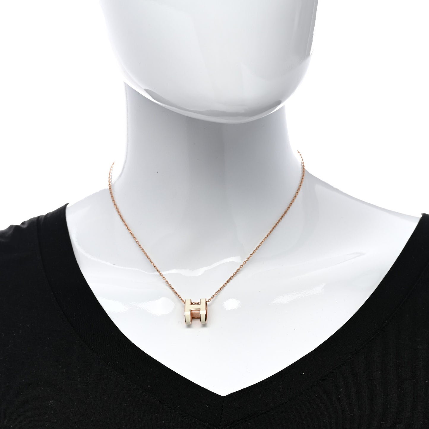 Lacquered Rose Gold Mini Pop H Pendant Necklace White