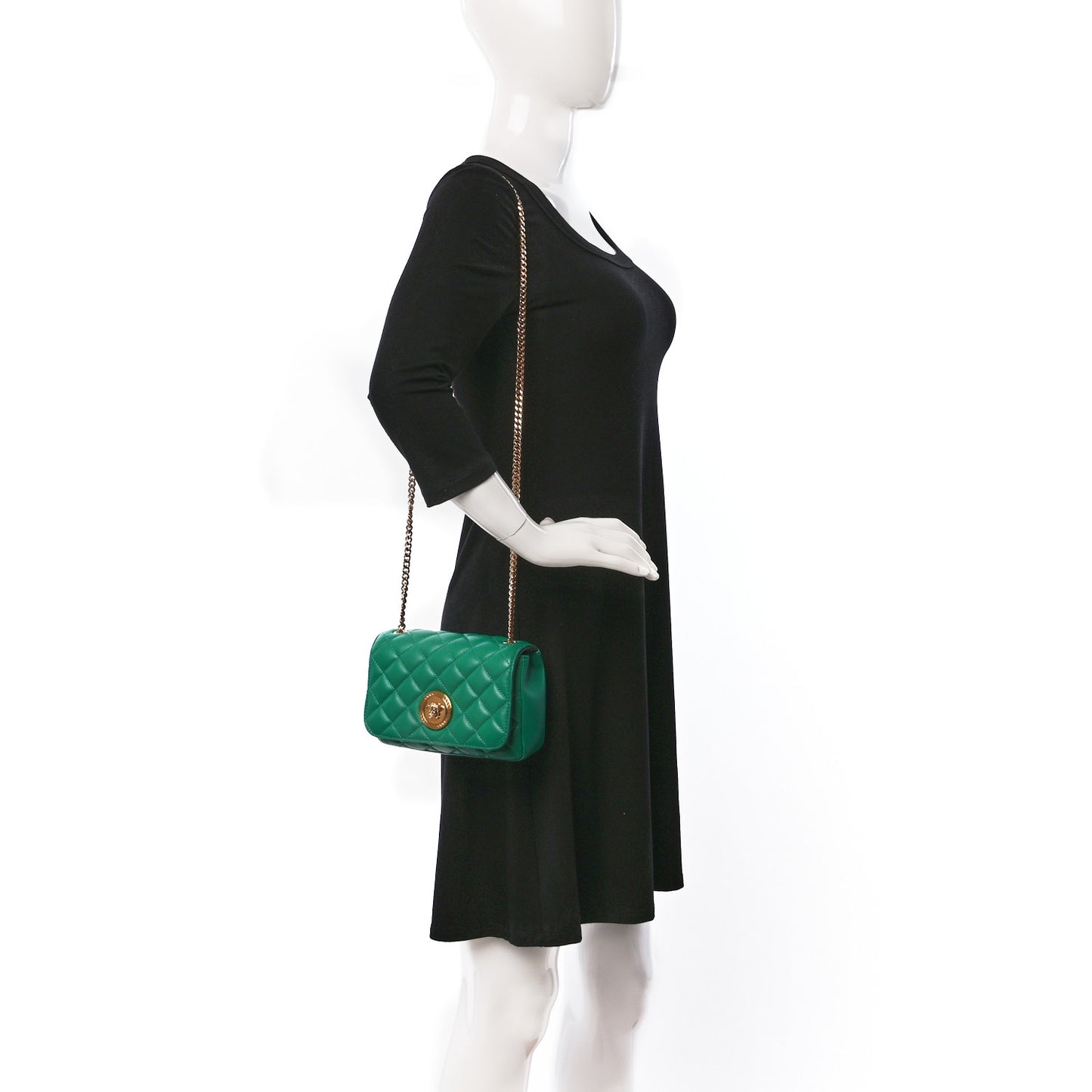 Nappa Quilted Small Medusa Chain Crossbody Green
