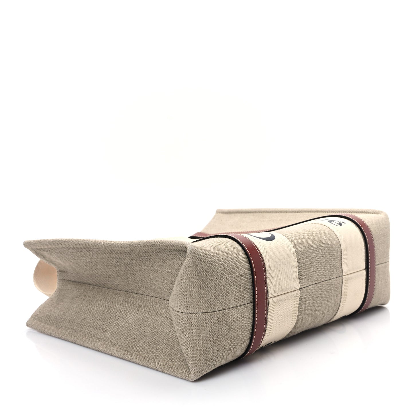 Linen Calfskin Medium Woody Ribbon Tote White Brown