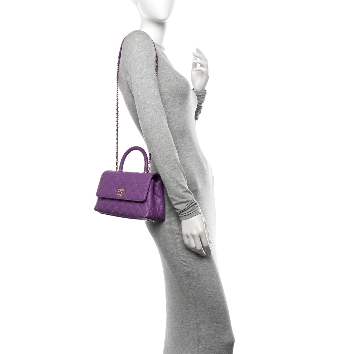 Caviar Quilted Mini Coco Handle Flap Purple