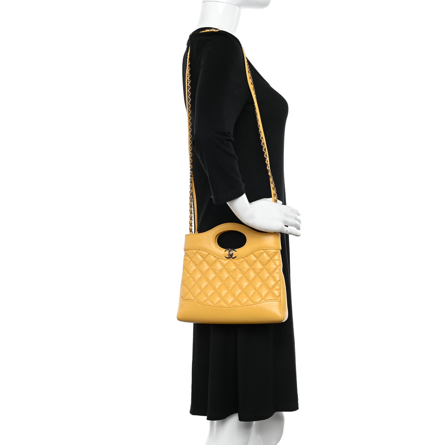Shiny Crumpled Calfskin Quilted Mini 31 Shopping Bag Yellow