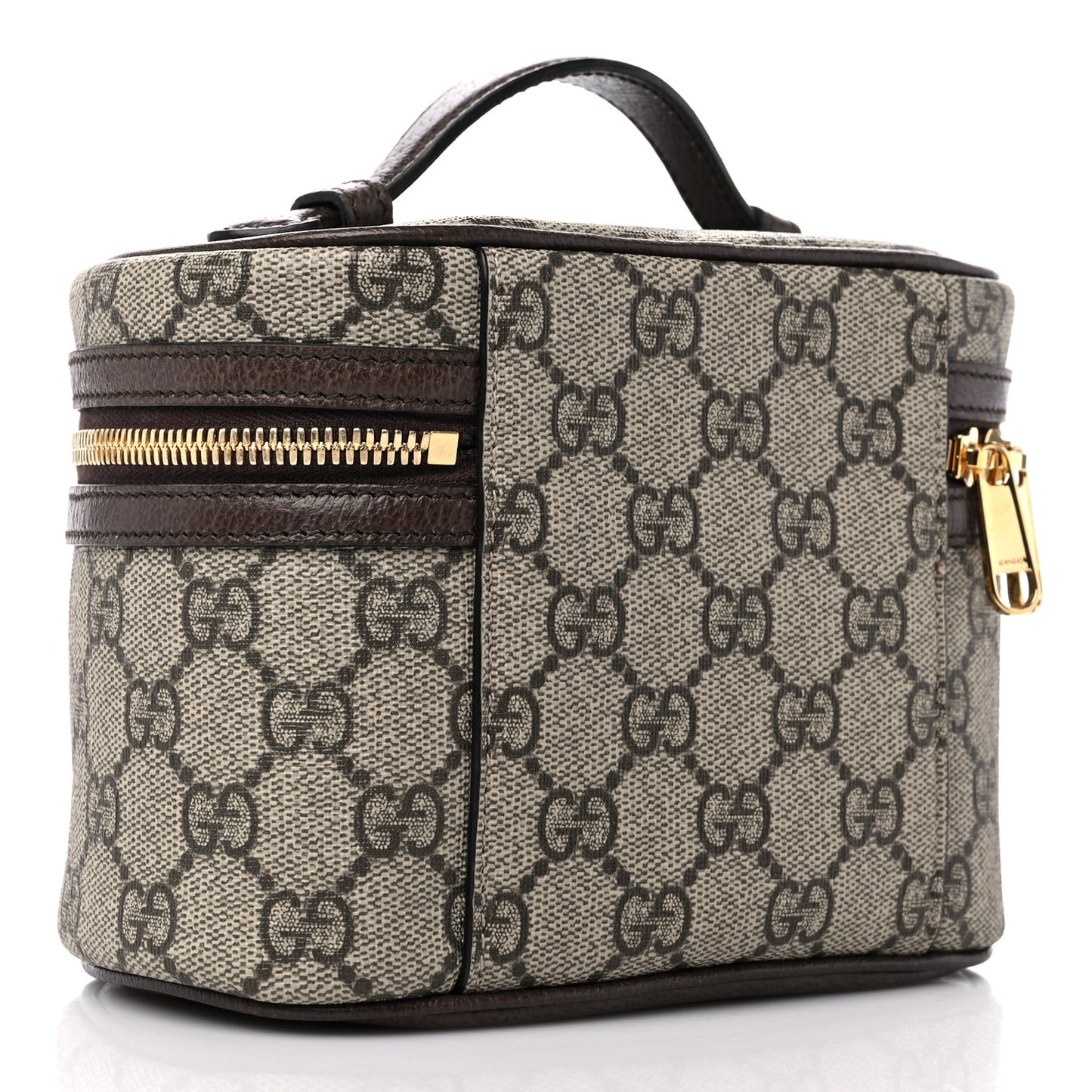 GG Supreme Monogram Textured Calfskin Web Ophidia Vanity Cosmetic Case Beige Ebony New Acero