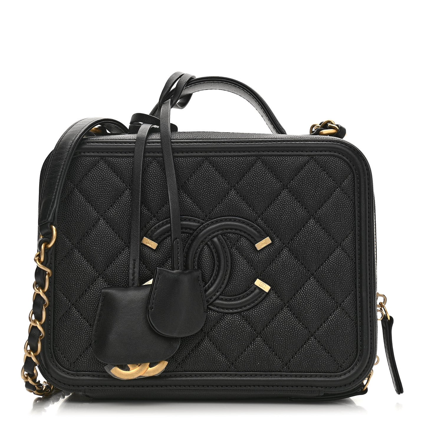 Caviar Quilted Medium CC Filigree Vanity Case Black